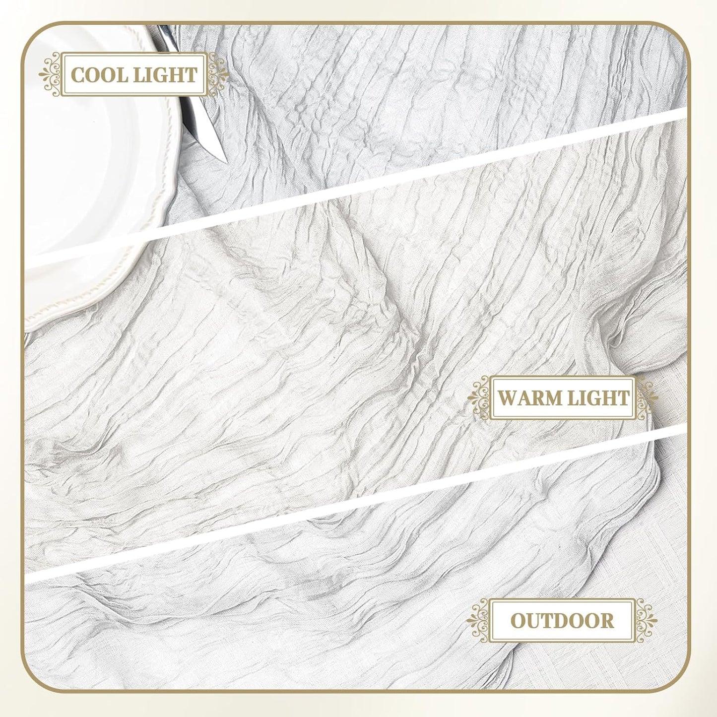 Le courant 12pcs 10Ft Cheesecloth Table Runner, Rustic Boho Gauze Cheese Cloth Runner Table Runner for Weddings Bridal Baby Shower Birthday Holiday Parties Home Decor, Lvory