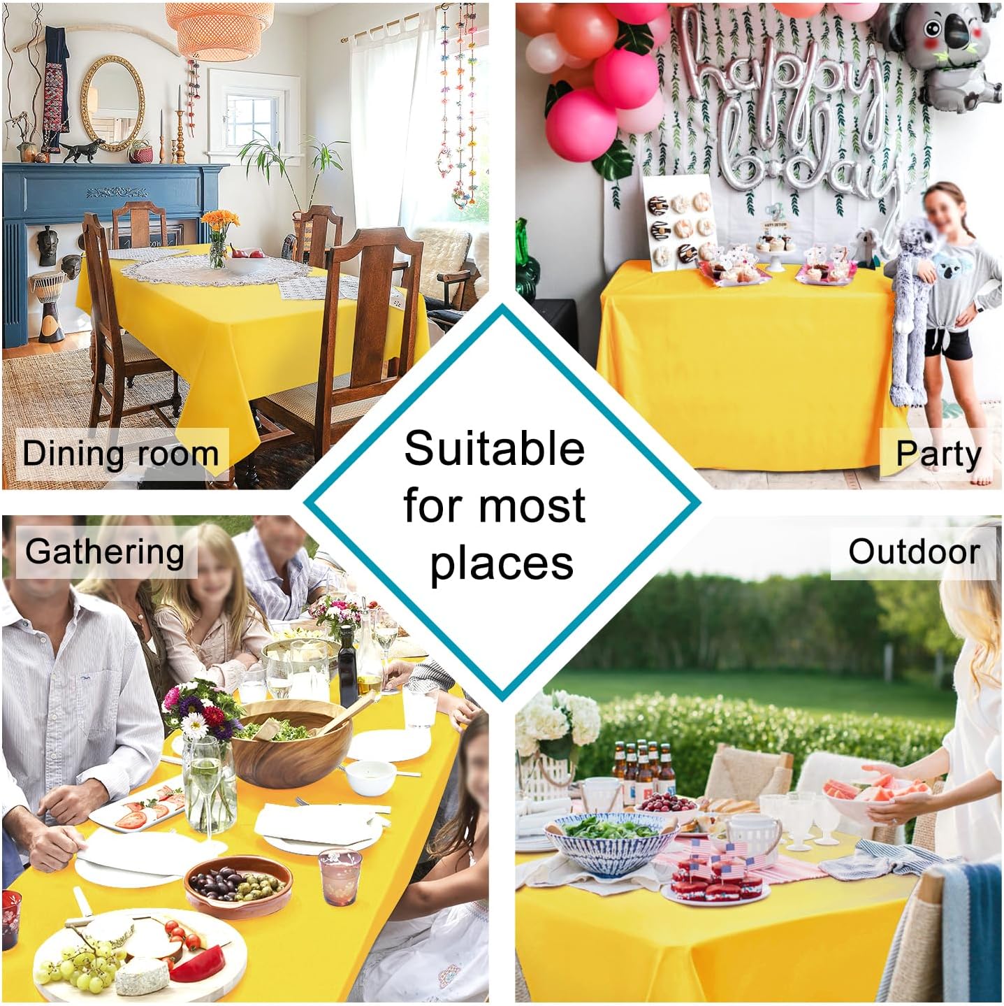 Hiasan 2 Pieces Yellow Rectangle Tablecloth - Spillproof and Waterproof Washable Table Cloth for Dining Room Kitchen Camping, 54 x 108 Inch