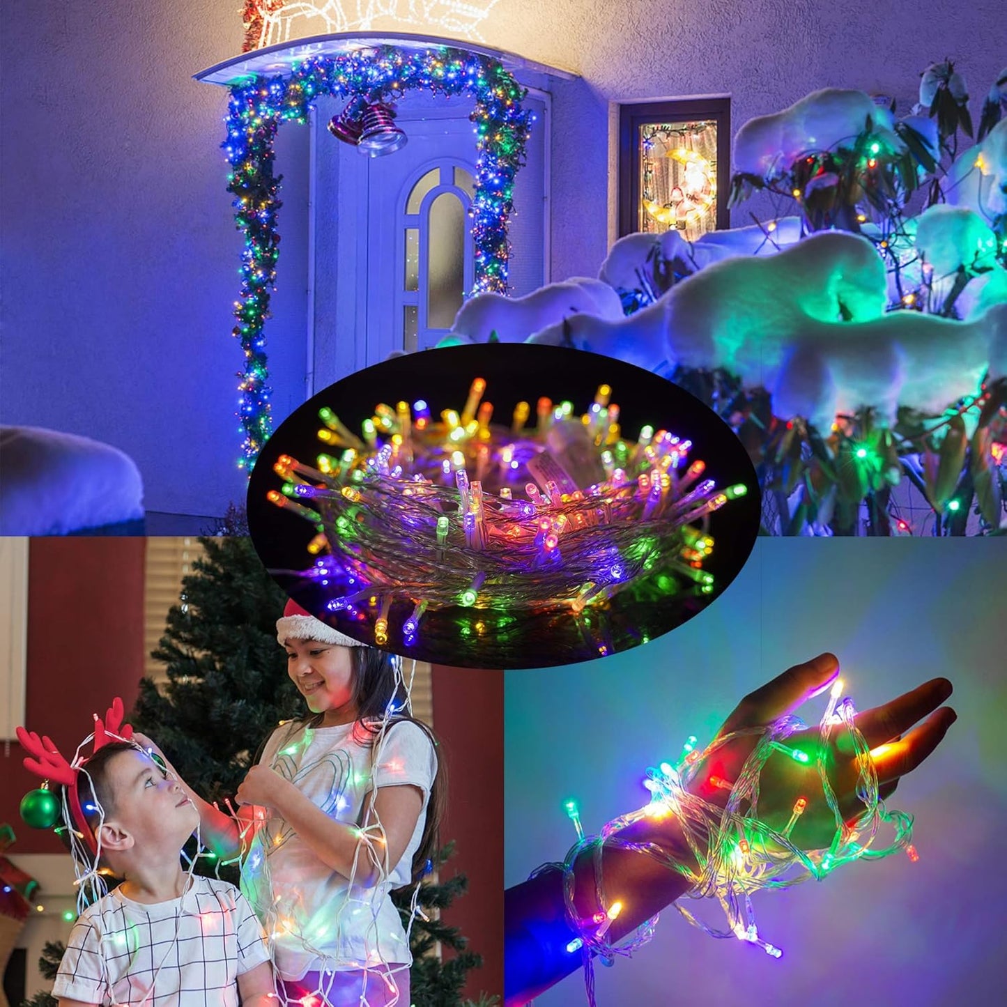 LJLNION 300 LED String Lights Outdoor Indoor, Extra Long 98.5FT Christmas Lights, 8 Lighting Modes, Plug in Waterproof Fairy Lights for Wedding Party Bedroom Decorations (Multicolor)