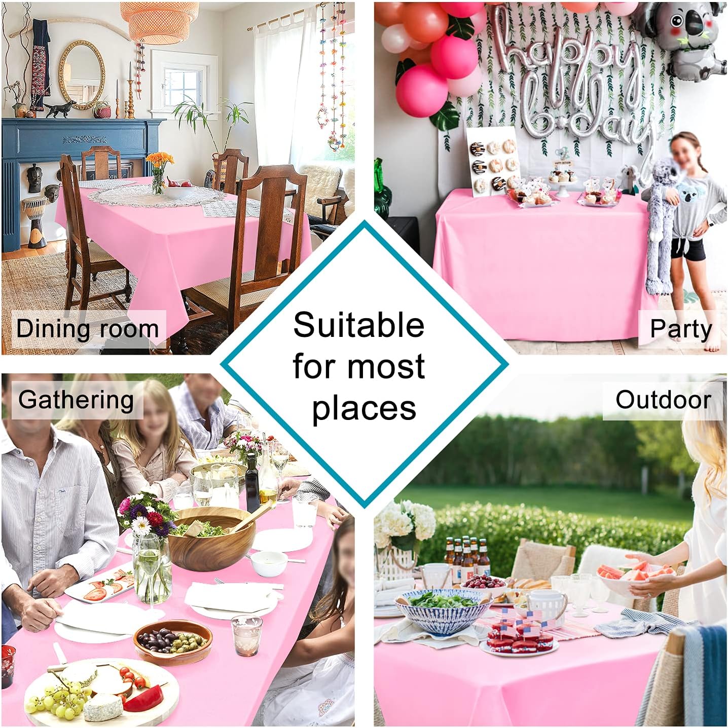 Hiasan Pink Tablecloth Rectangle - Waterproof Spillproof and Washable Oblong Table Cloth for Dining Room and Kitchen, 54 x 108 Inch