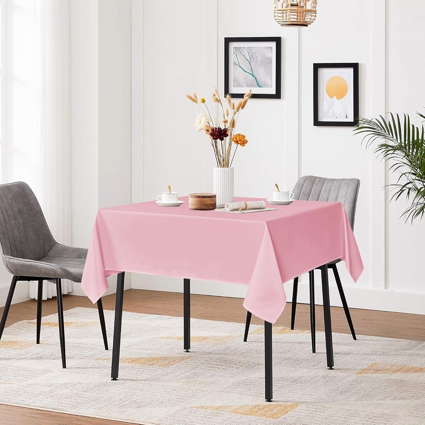 sancua Square Tablecloths 85x85 Inch - Pink Fabric Table Cloth for Square or Round Tables, Washable Polyester Table Cover for Outdoor Party, Birthday, Buffet, Resturant