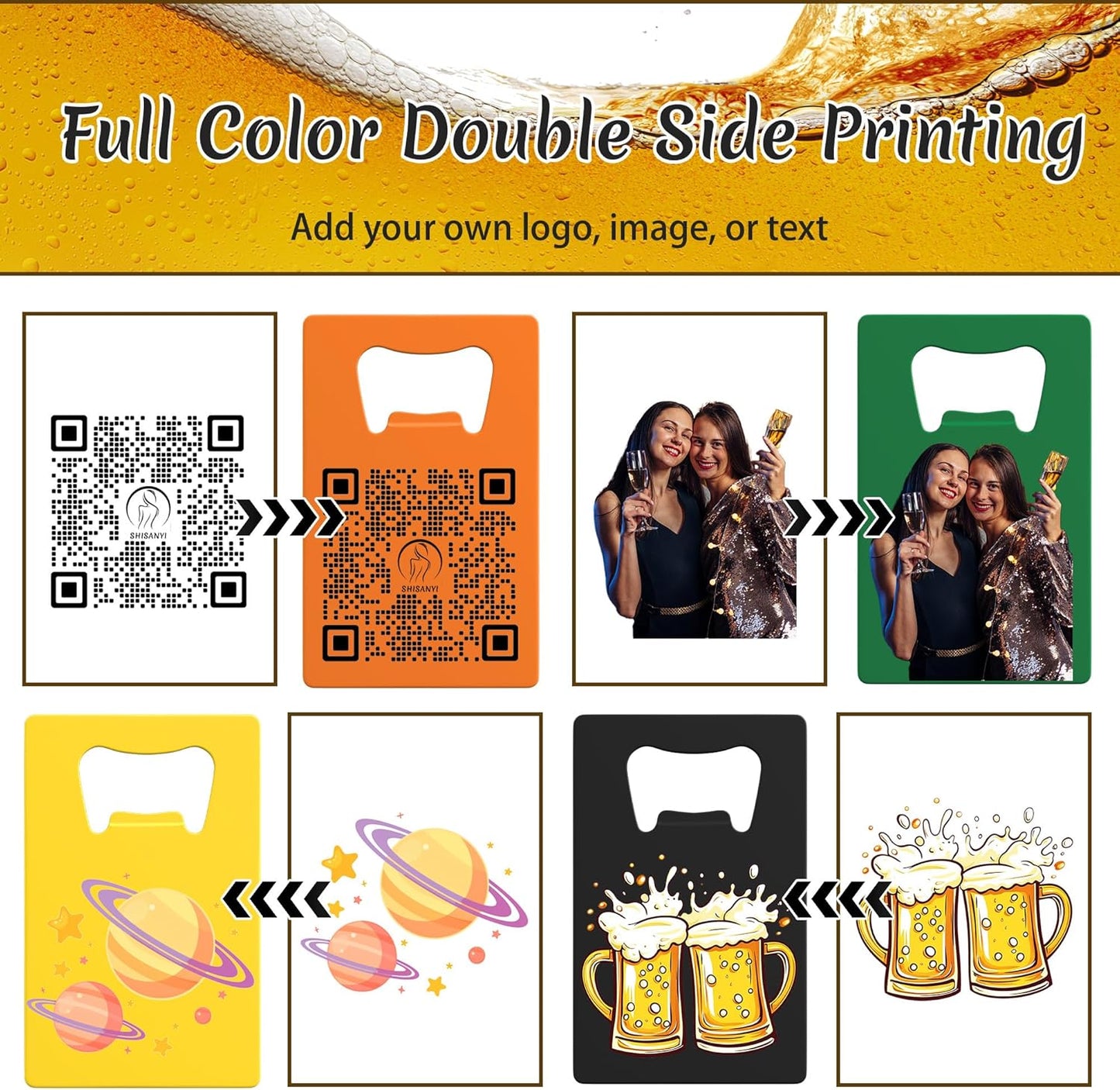 Personalized Credit Card Bottle Opener, Custom Stainless Steel Beer Bottle Opener, Upload Your Name/LOGO/Text, for Wedding Favors, Brewery, Bar, Anniversaries, Party (Orange)