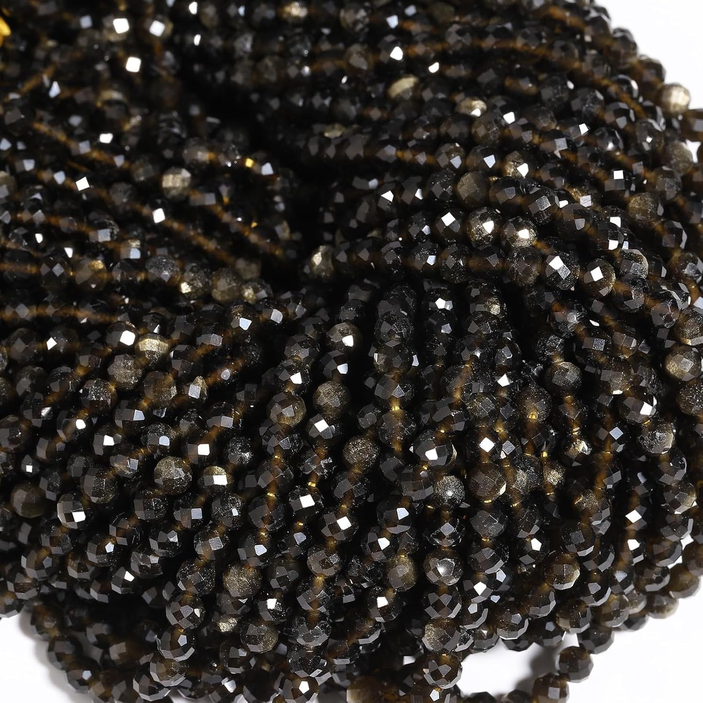 Song Xi 90pcs 4mm Natural Gold Obsidian Gemstone Beads Faceted Round Loose Stone Beads for Jewelry Making