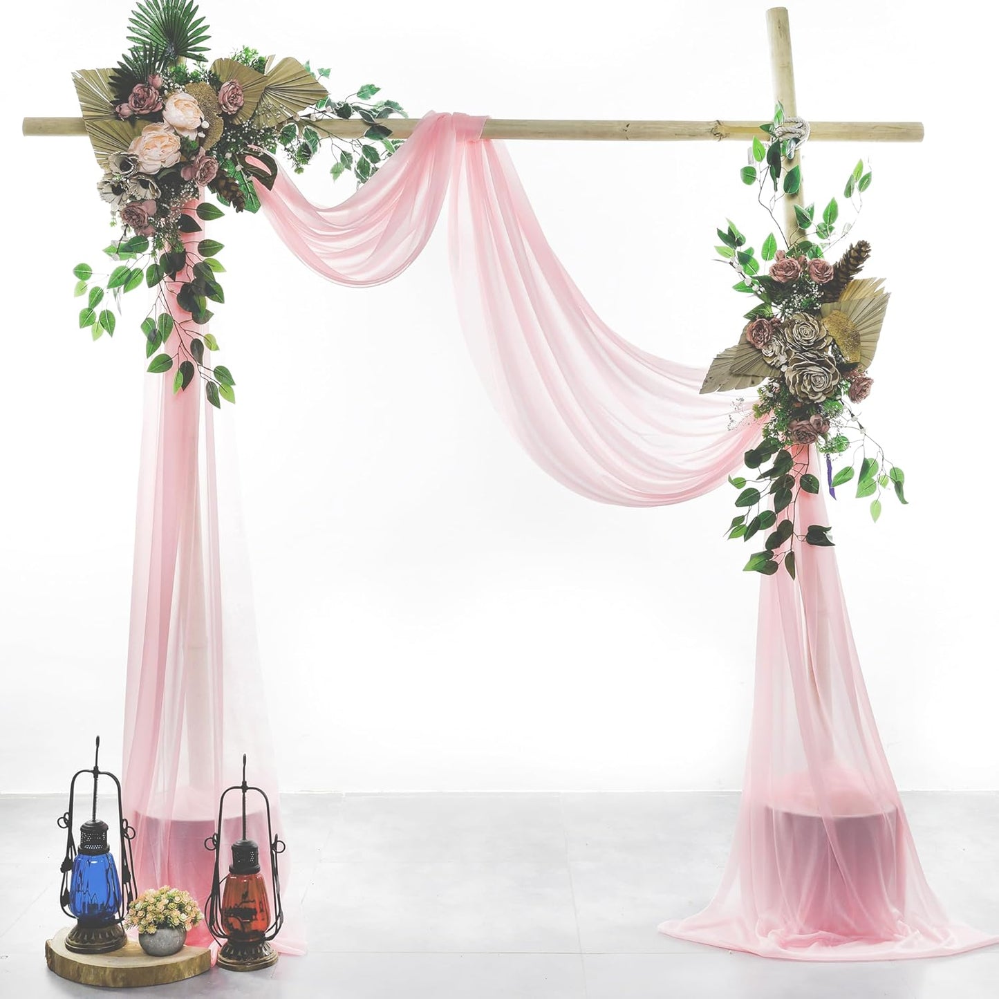 VDS Pack of 4 Panel (30 Inch X 20 Feet) Wedding Arch Draping Fabric Sheer Chiffon Fabric Drapery for Wedding Ceremony Reception Swag Backdrop Canopy Chuppah ARBO Altars Decoration (Blush Pink)