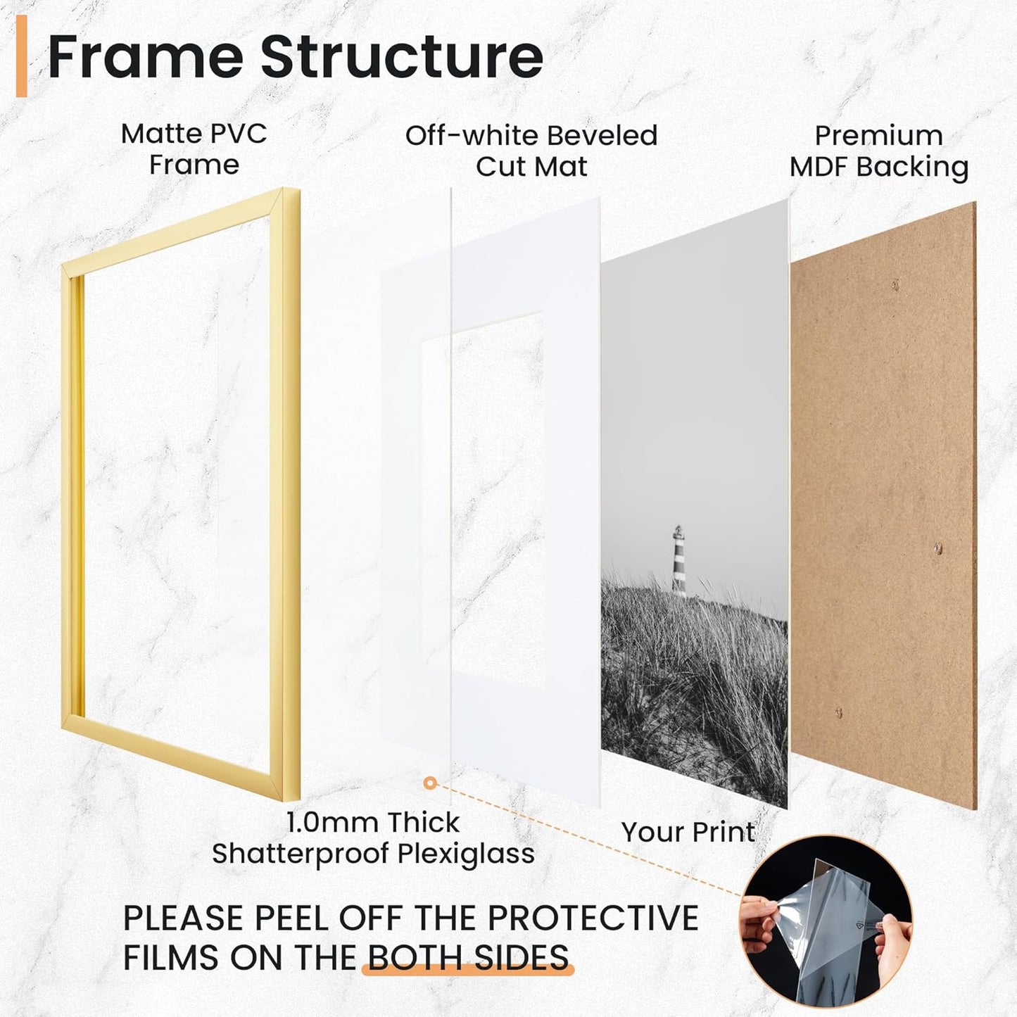 20x30 inch Picture Frame, 20x30 Photo Frames with 16x24 Removable Mat - High Definition Plexiglass - Vertical and Horizontal Display - Wall Hanging Poster Frame - Gold, 5 Pack