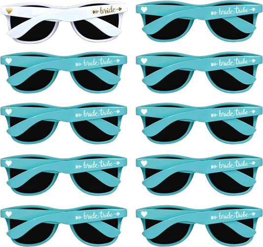 LADY&HOME 10 Pack Bachelorette Party Sunglasses, Bridesmaid and Bride Tribe Sunglasses for Bridal Party, Bridal Shower, Wedding(Blue)
