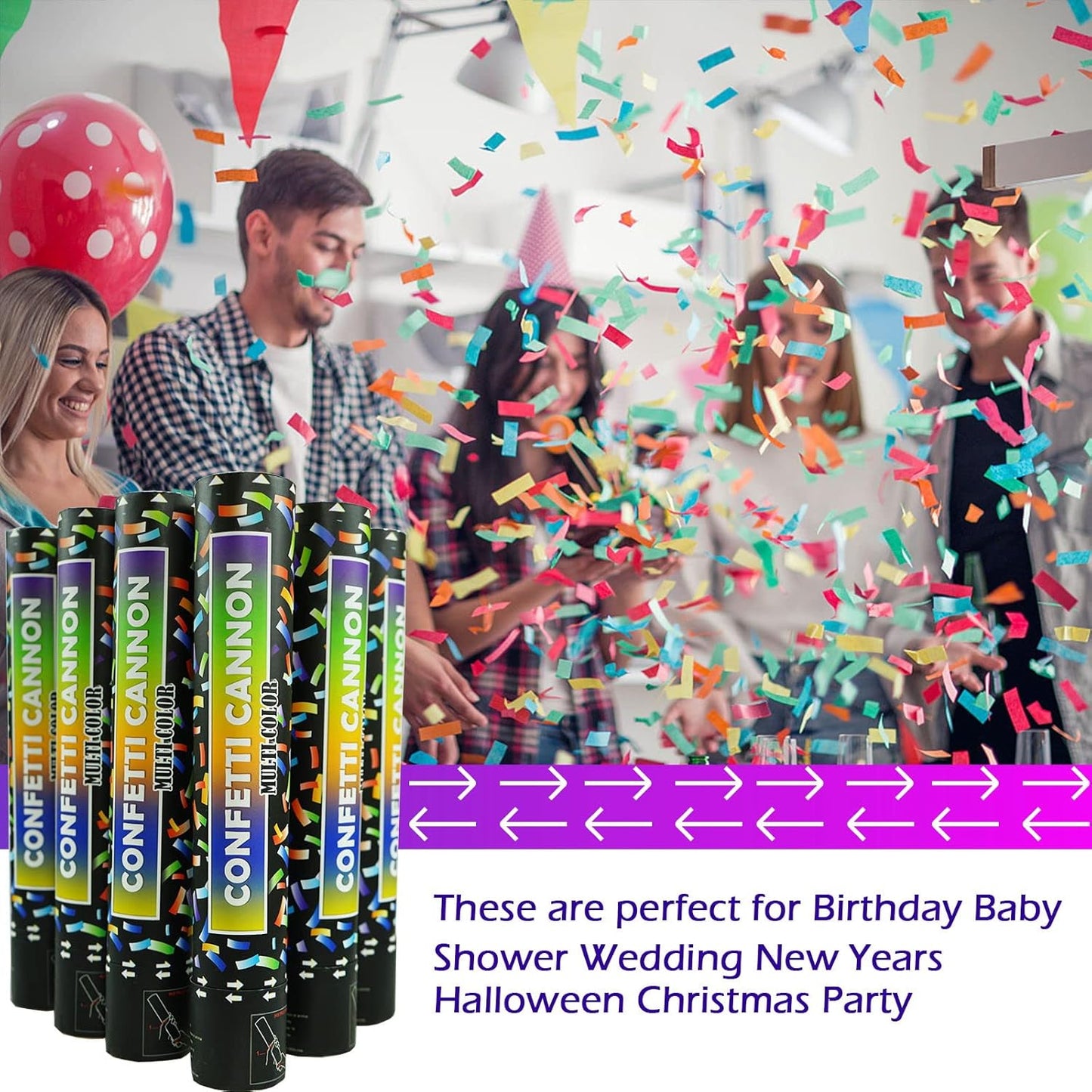 Biodegradable Confetti Cannon 6 Pack Multicolor Party Popper Shooters,12 Inch Large Confetti Cannon for Wedding Celebration Birthday Celebration Baby Shower Decorations Christmas New Year Graduation