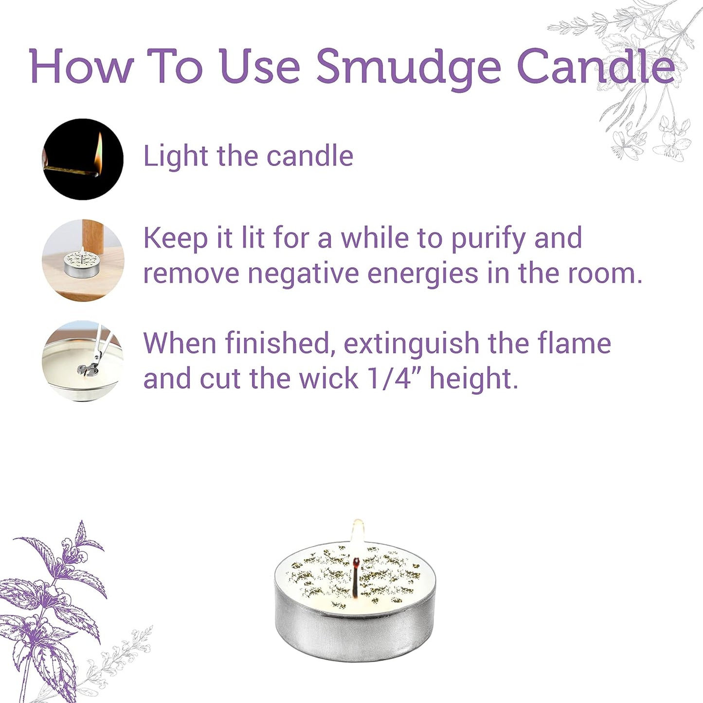 SOUL STICKS 12 Pack Little Smudgies Tealight Candles Smudge Candle for Cleansing House, Meditation, Chakra Healing | Made with Crystals and Herbs (White Sage & Lavender)