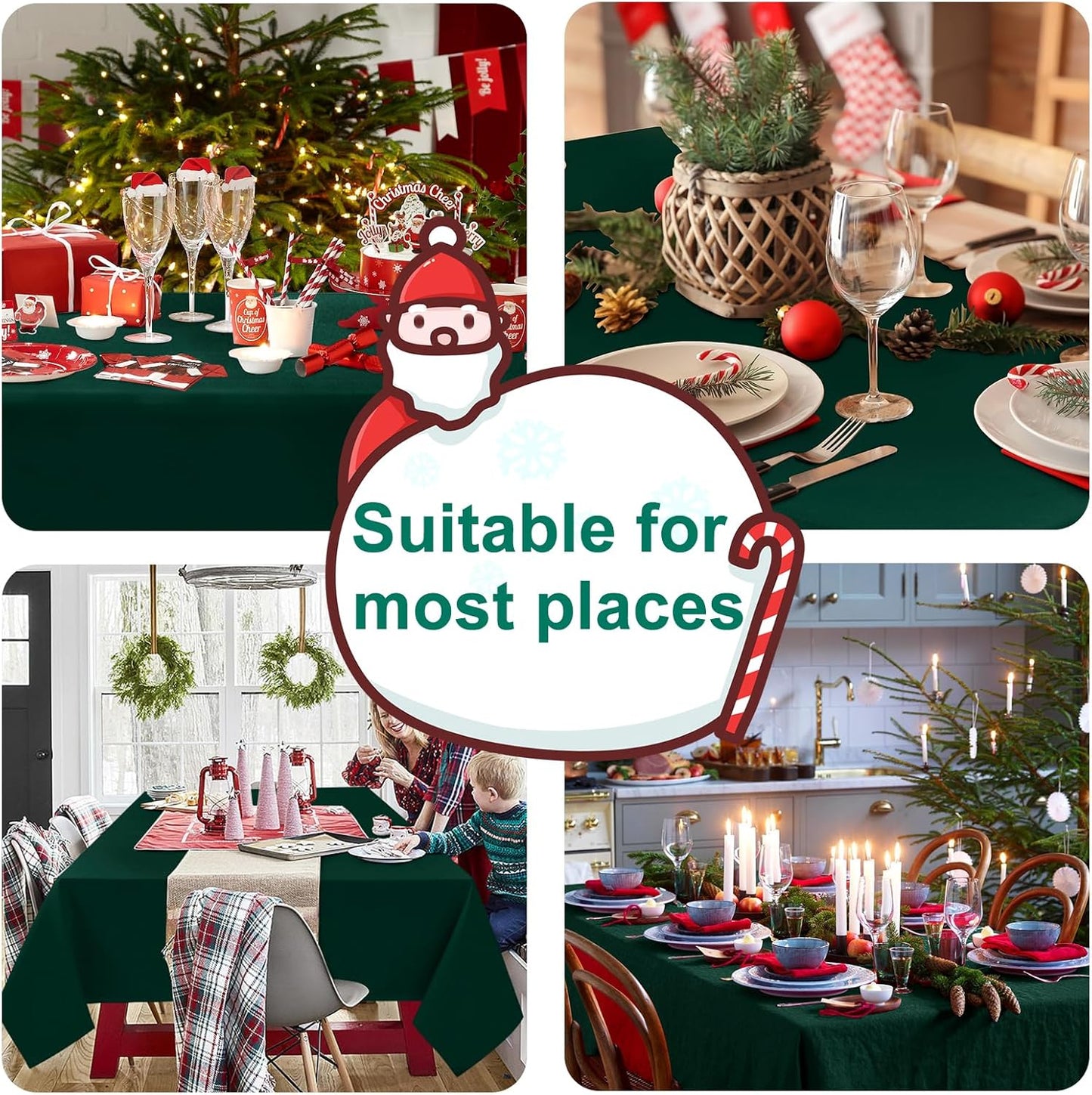 Hiasan Waterproof Tablecloth Rectangle - Washable Fabric Table Cloth for Dining Room Kitchen Birthday Party and Outdoor Use, Hunter Green, 54 x 120 Inch
