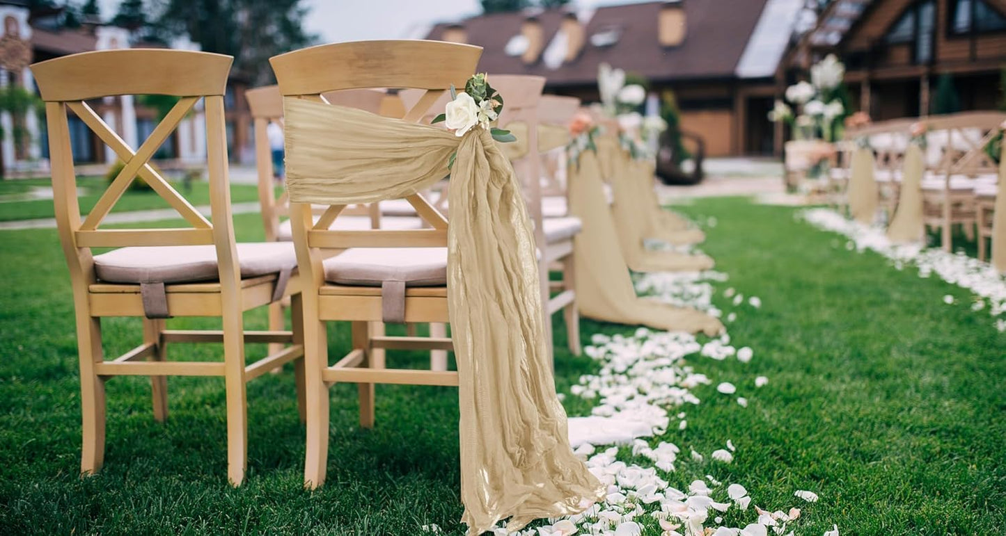 50 PCS Cheesecloth Chair Sashes, Bows Designed ChairSashes, 15.7x70 inch Chair Sashes for Aisle Decorations Universal Chairs Cover Decoration for Wedding Reception Party Banquet (Beige)