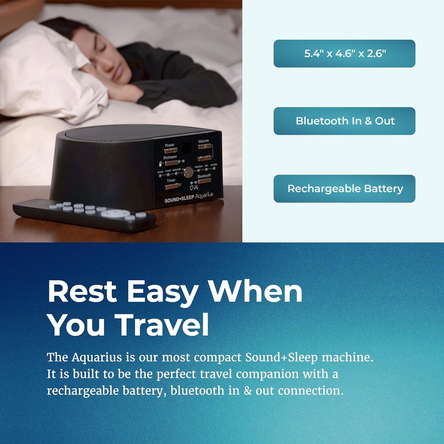 Adaptive Sound Technologies Sound + Sleep Aquarius Aquatic Noise Machine - White Noise Machine - Non-Looping Water Sounds for Sleep & Relaxation - with Timer & Headphone Jack - Black