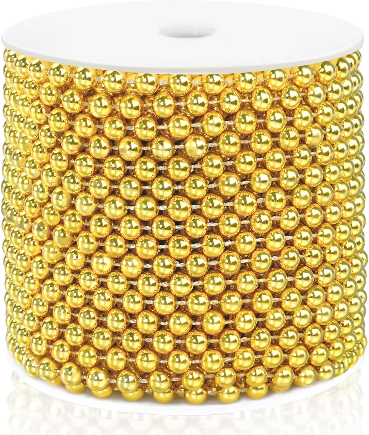 Craft String Pearls 6MM Pearl Bead, 66 Feet Gold Faux Pearl Garland Spool Roll Strand Wedding Party Decoration, Christmas Tree Decorations