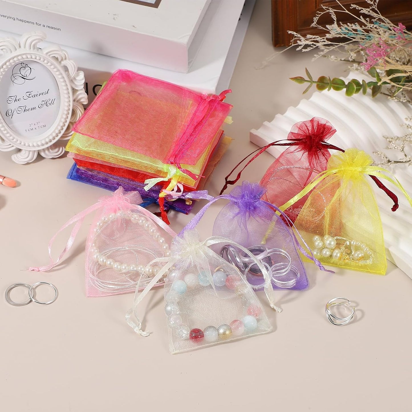 uxcell 50 Pcs Organza Gift Bags, 2.7x3.5 Inch Drawstring Pouches Jewelry Gift Bags, Small Wedding Favor Pouches for Christmas Birthday Wedding Goodie Candy Candle, Yellow