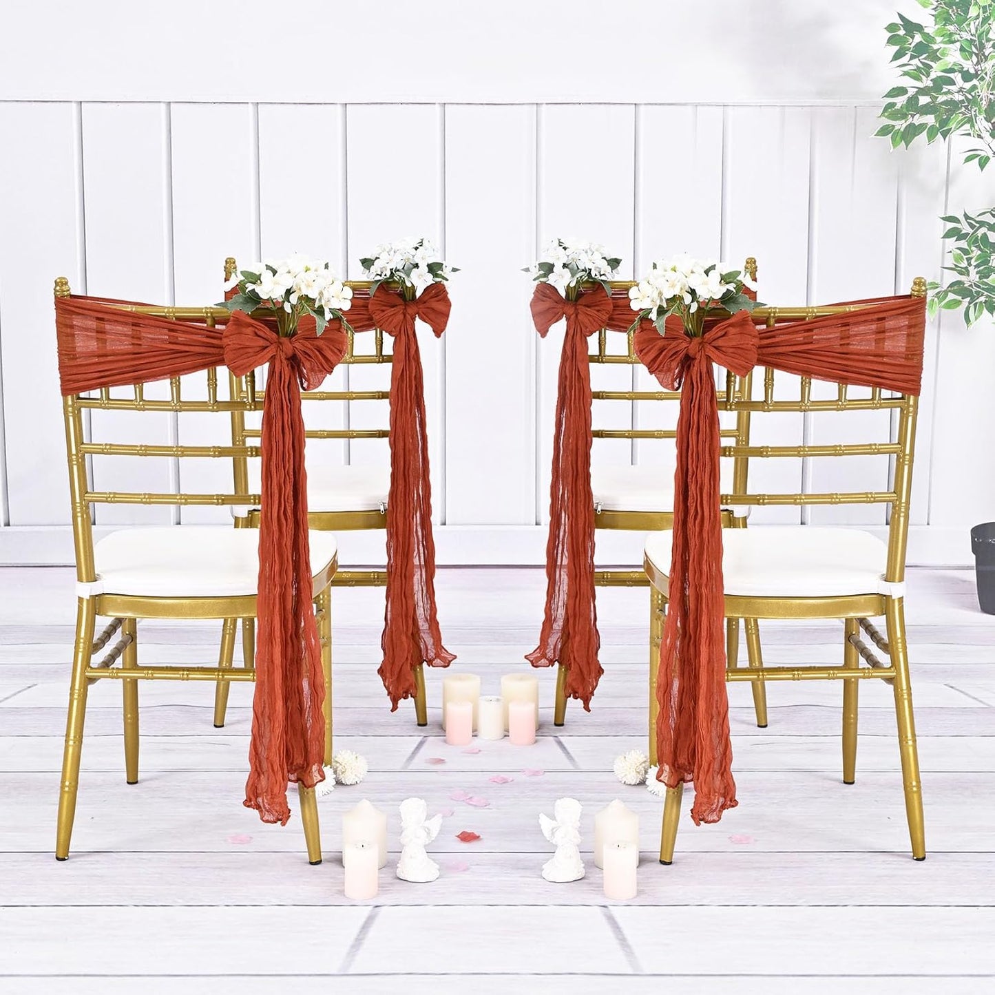 36 Pcs Terracotta Cheesecloth Chair Sashes, 16 x 108 inch Gauze Fabric Washable Chair Sashes Bows Designed for Aisle Decorations Universal Chair Cover Decor for Wedding Reception Party Banquet