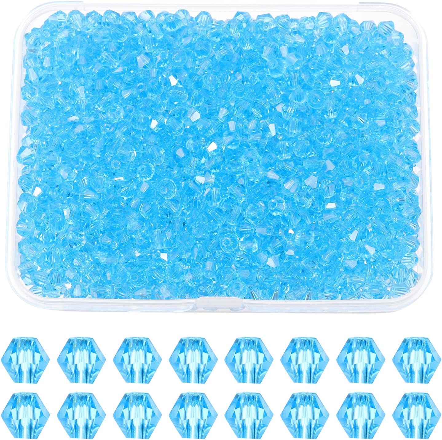 PATIKIL 1000pcs 3mm Bicone Glass Crystal Beads, Faceted Glass Spacer Beads with Box for Jewelry Making Bracelet Necklace Earrings DIY Suncatcher Craft, Sky Blue