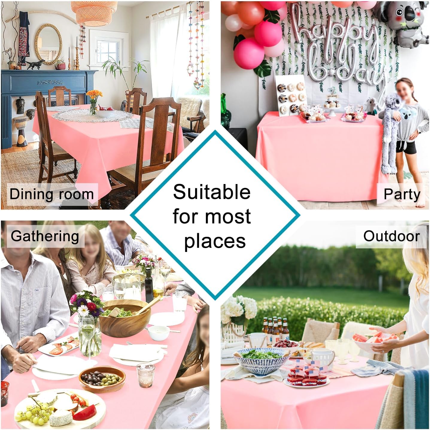 Hiasan Rose Pink Rectangle Tablecloth - Waterproof Washable Polyester Fabric Table Cloth for Buffect Dining Birthday Party Wedding, 30 x 60 Inch