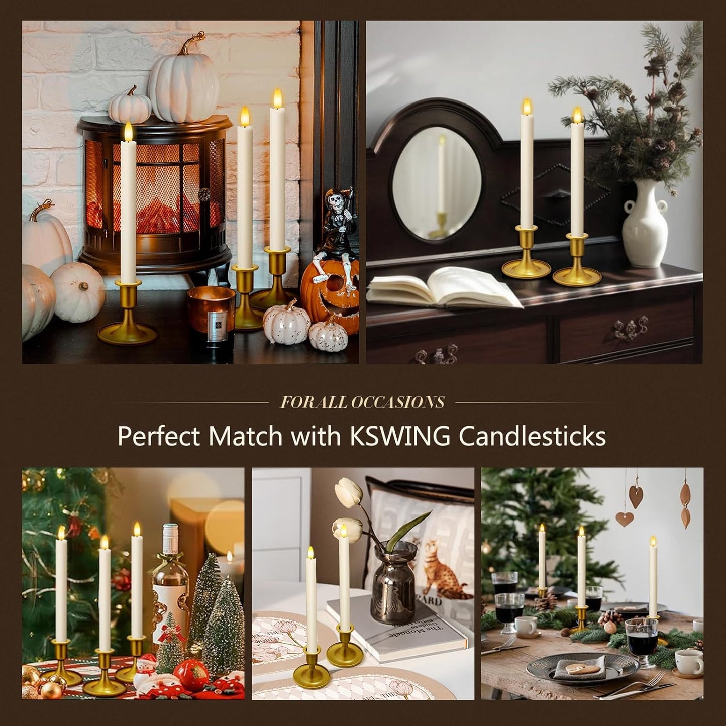 Candlestick Holders 6 PCS Short Metal Taper Candle Holders, KSWING Gold Candle Stick Holders Set, Perfect for Table Centerpiece Mantel Party Wedding Christmas Home Decor, Set of 6