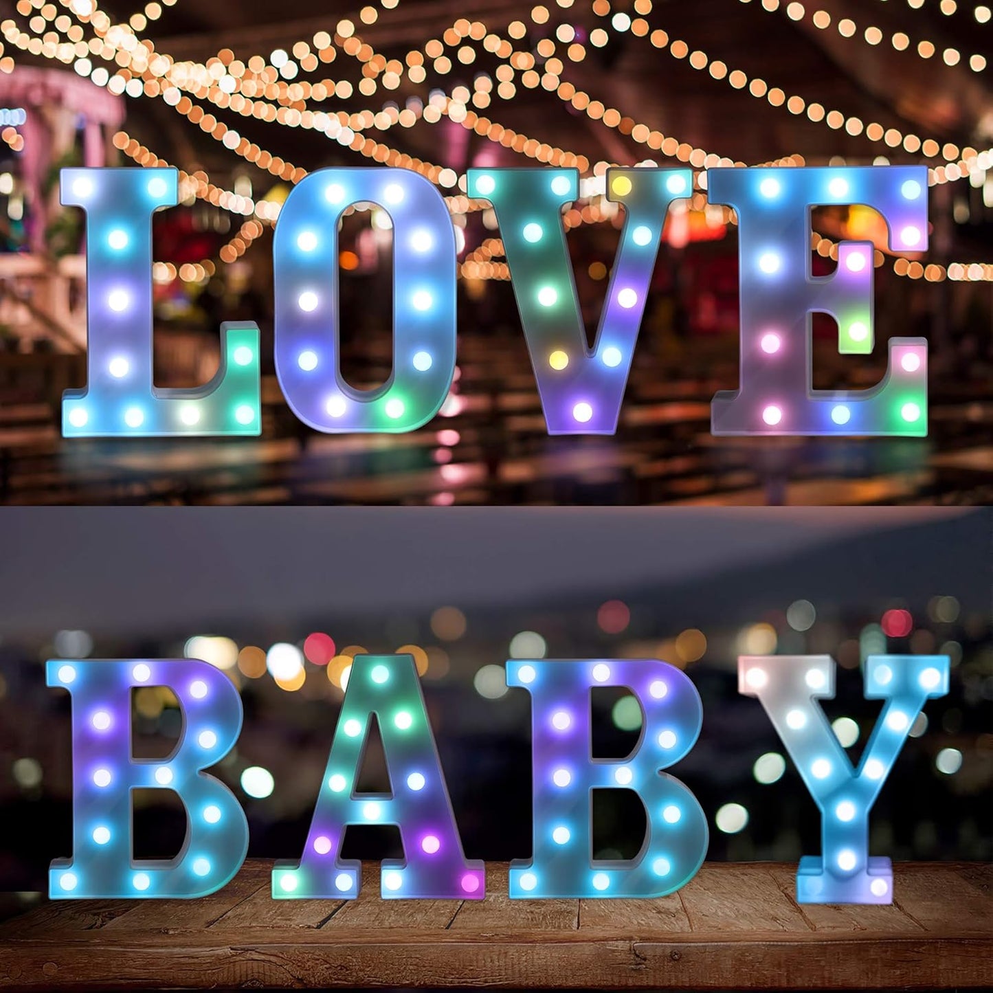 Foaky Colorful LED Letter Lights with Remote,Marquee Light Up Letters Sign for Night Light Wedding/Birthday Party Battery Powered Christmas Lamp Home Bar Decoration(P)