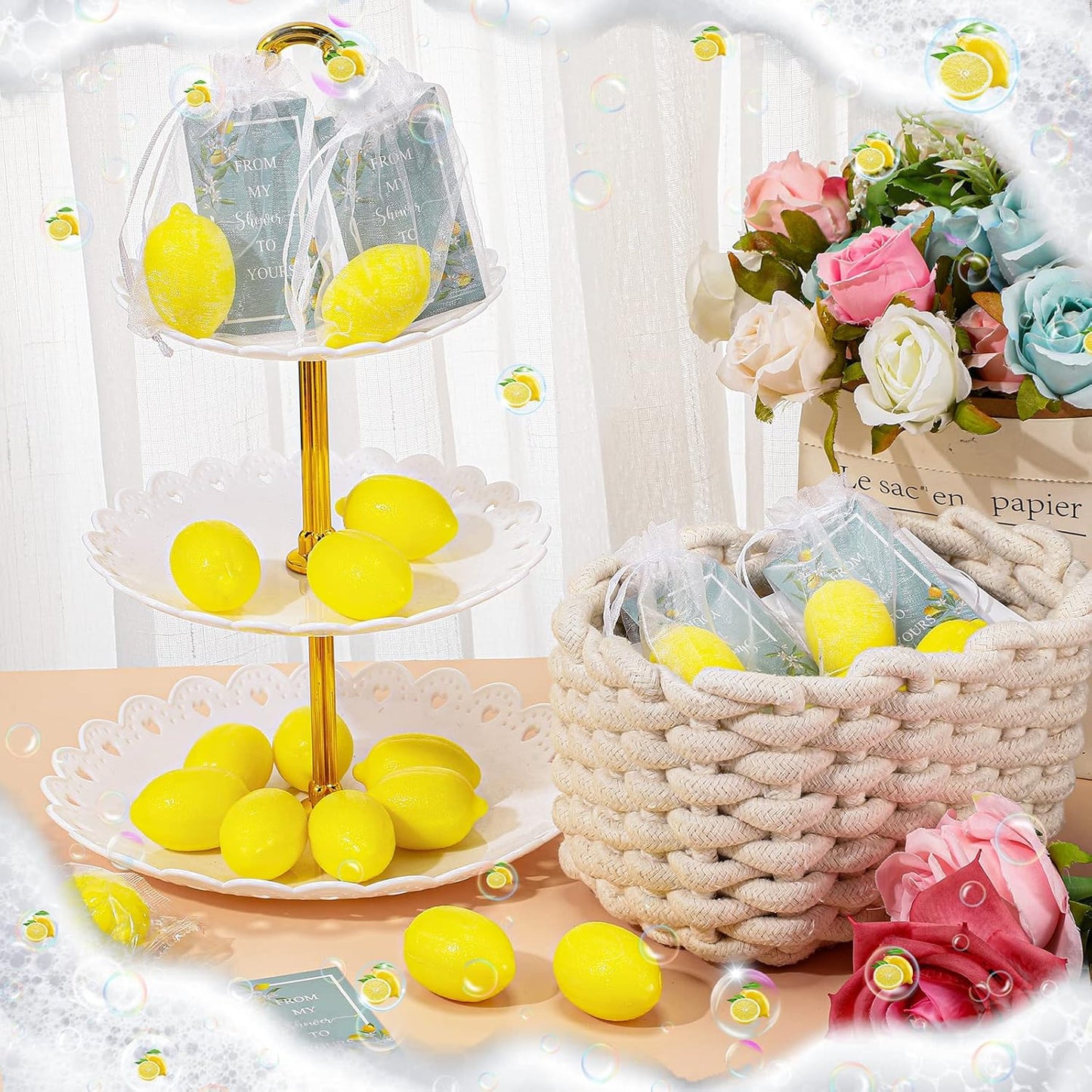 Lounsweer Set of 20 Wedding Lemon Soap Favors Mini Bridal Shower Favors Natural Lemon Shaped Soap Bar with from My Shower to Yours Cards and White Organza Bags for Party Baby Shower Decorations