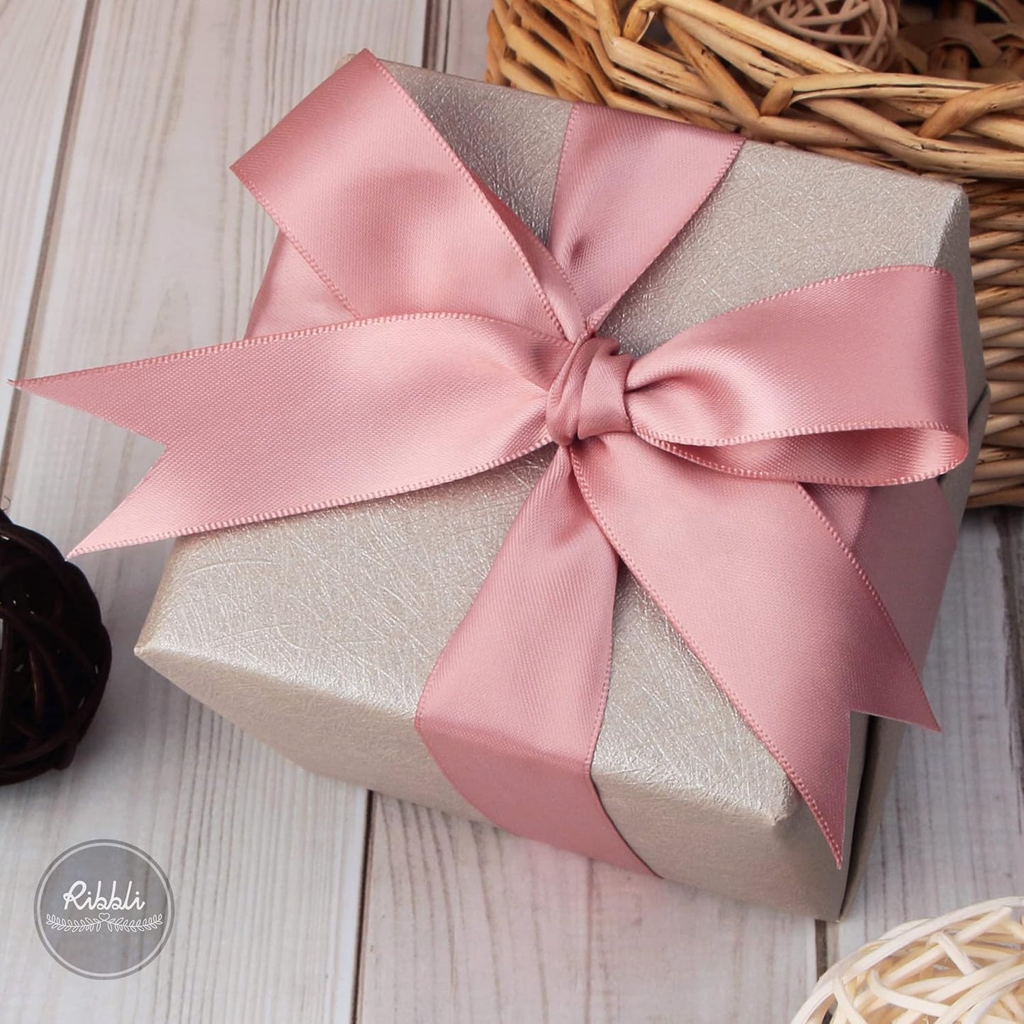 Ribbli Rose Gold Double Faced Satin Ribbon,1” x Continuous 25 Yards,Use for Craft Bows Bouquet, Gift Wrapping, Wedding Decoration, Floral Arrangement