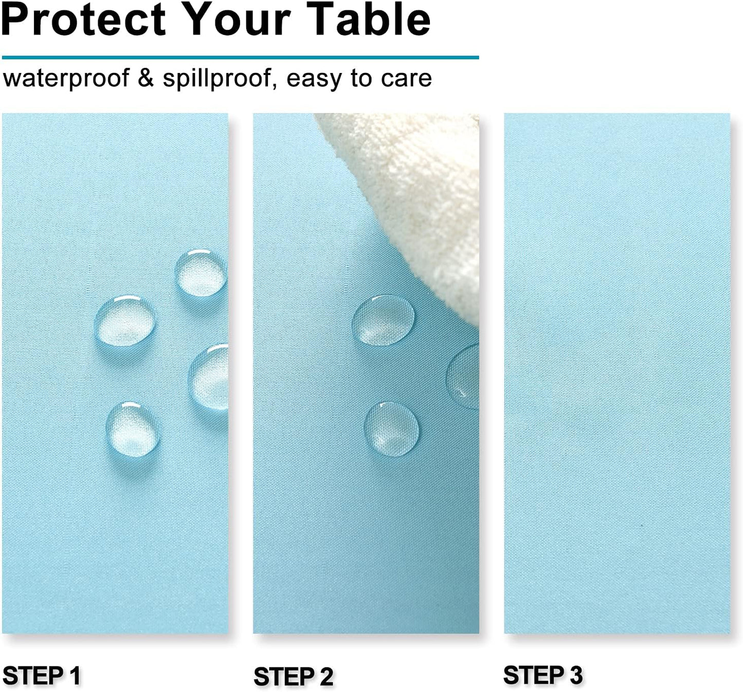 Hiasan Waterproof Tablecloth Rectangle - Washable Fabric Table Cloth for Dining Room Kitchen Birthday Party and Outdoor Use, Sky Blue, 54 x 108 Inch