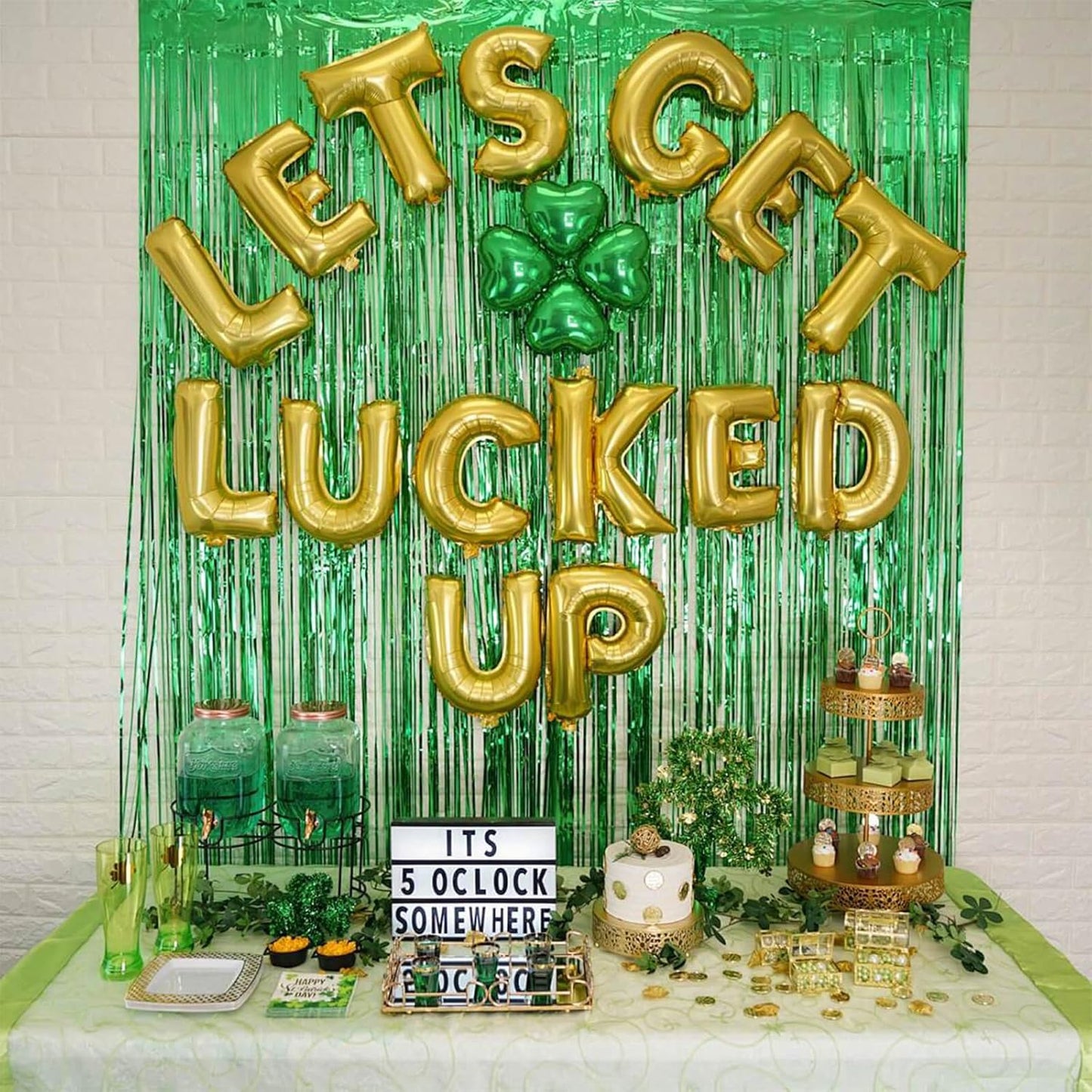 5 Pack Green Fringe Backdrop 3.2ft x 8.2ft Foil Curtain Tinsel Fringe Curtains Backdrop Streamers for Birthday Party Decoration Wedding Christmas Decoration