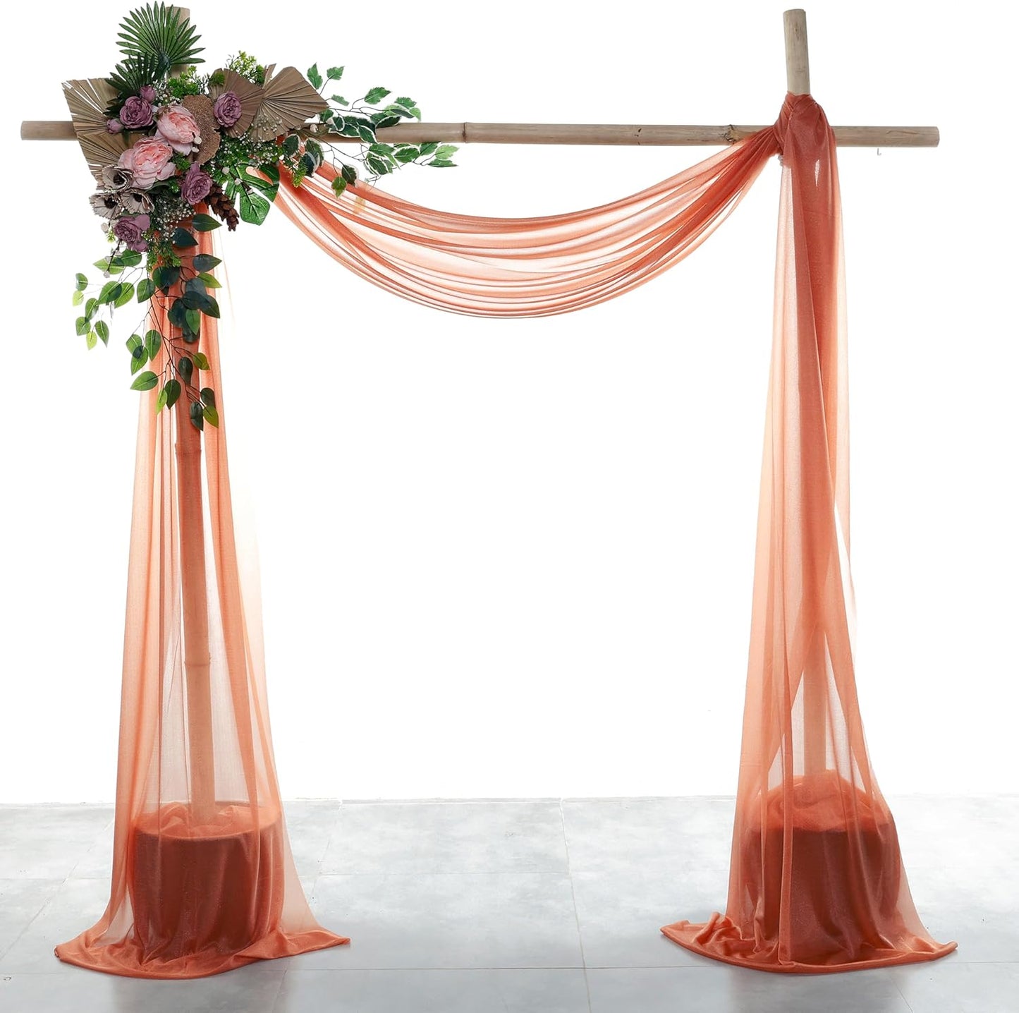VDS Pack of 2 Panel (30 Inch X 50 Feet) Wedding Arch Draping Fabric Sheer Chiffon Fabric Drapery for Wedding Ceremony Reception Swag Backdrop Canopy Chuppah ARBO Altars Decoration (Terracotta)