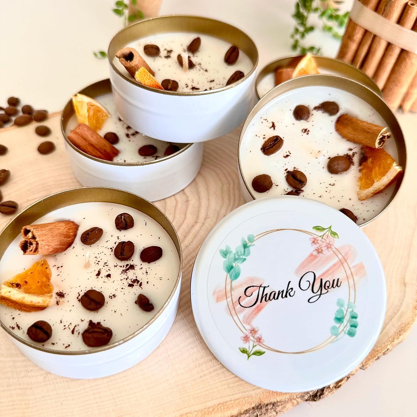 Coffee Scented Soy Wax Candle Favors with Hand-Placed Orange and Cinnamon Stick - Handmade Gift Set for Wedding Guest - Bridal Shower Baby Shower Birthday (20 Pieces)