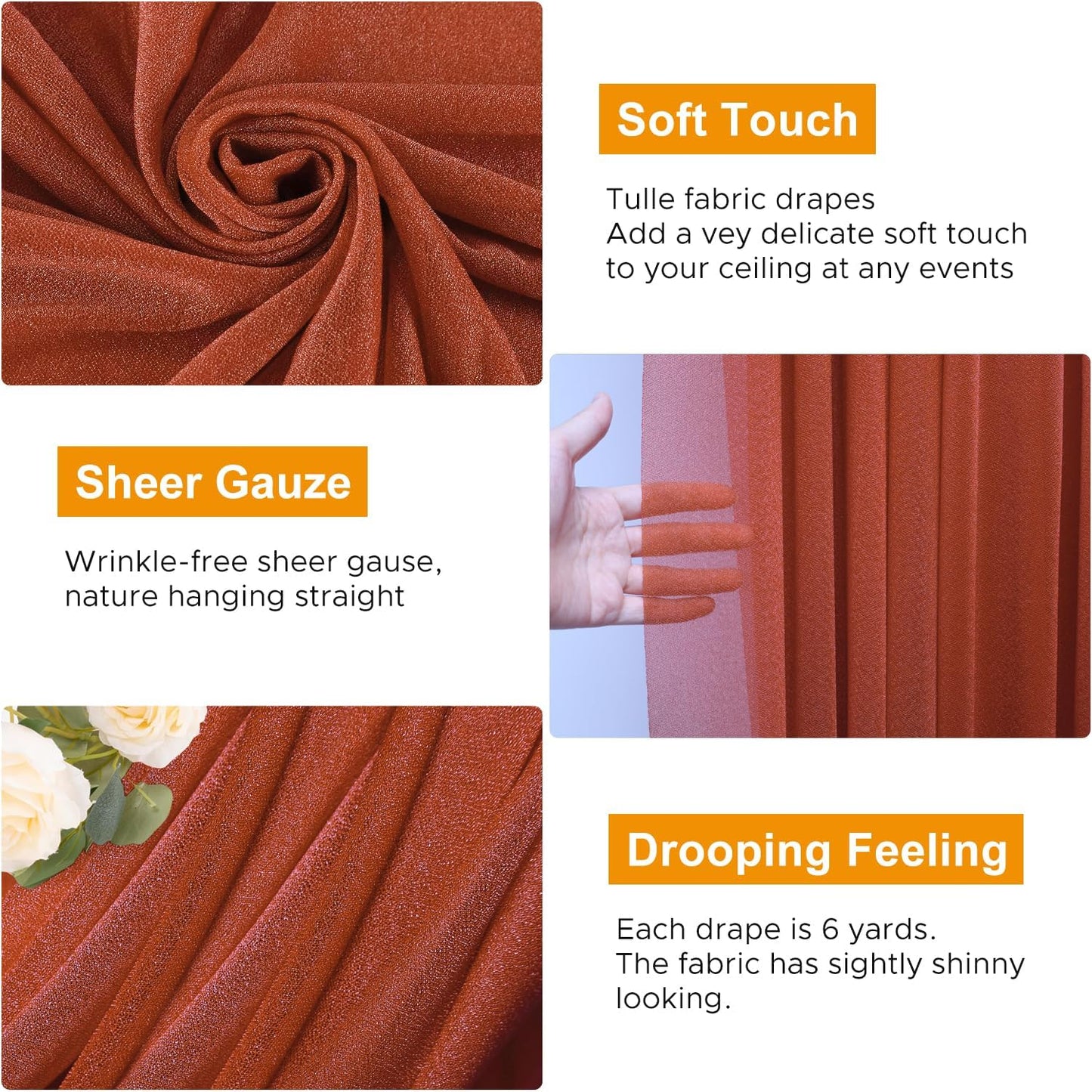 Wedding Arch Draping Fabric 6 Panels 28.7" x 20FT Terracotta Sheer Chiffon Backdrop Drapes for Wedding Ceremony Birthday Party Bridal Shower Outdoor Decoration