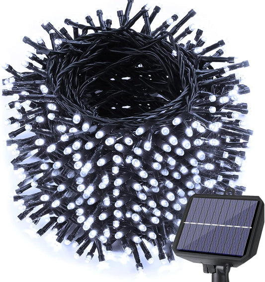 Toodour Solar Christmas Lights, 121ft 350 LED 8 Modes Outdoor Christmas String Lights, Waterproof Solar String Light for Xmas Tree, Fence, Holiday, Party, Balcony, Outdoo Xmas Decorations - White