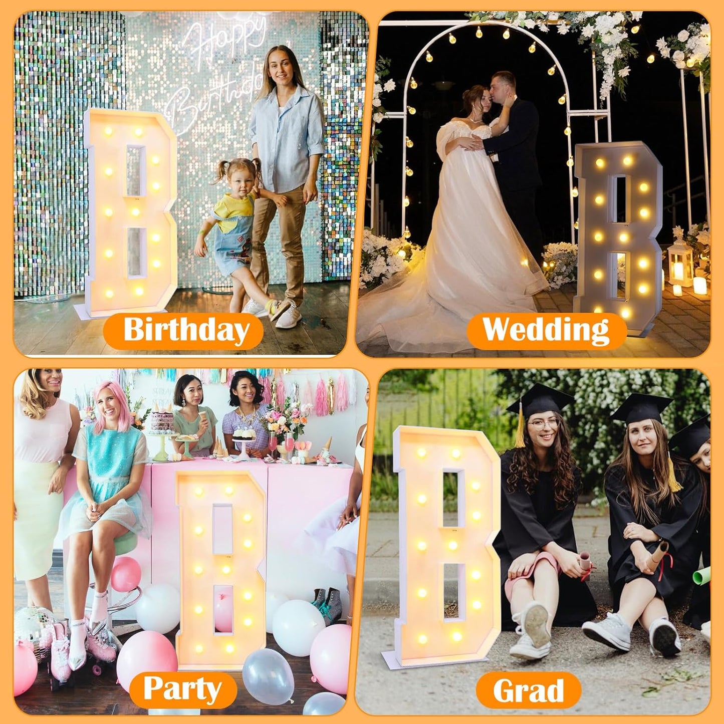 4ft Marquee for Letters B, Neon Sign, Plastic, 4 Feet Tall, Modern, Celebratory