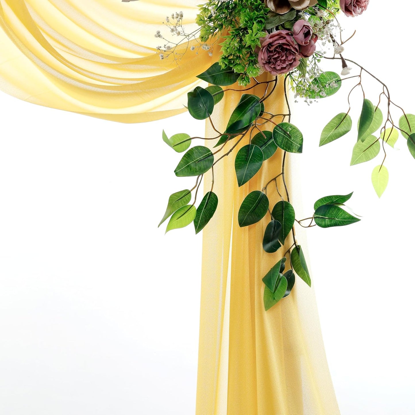 VDS Pack of 2 Panel (30 Inch X 30 Feet) Wedding Arch Draping Fabric Sheer Chiffon Fabric Drapery for Wedding Ceremony Reception Swag Backdrop Canopy Chuppah ARBO Altars Decoration (Gold)