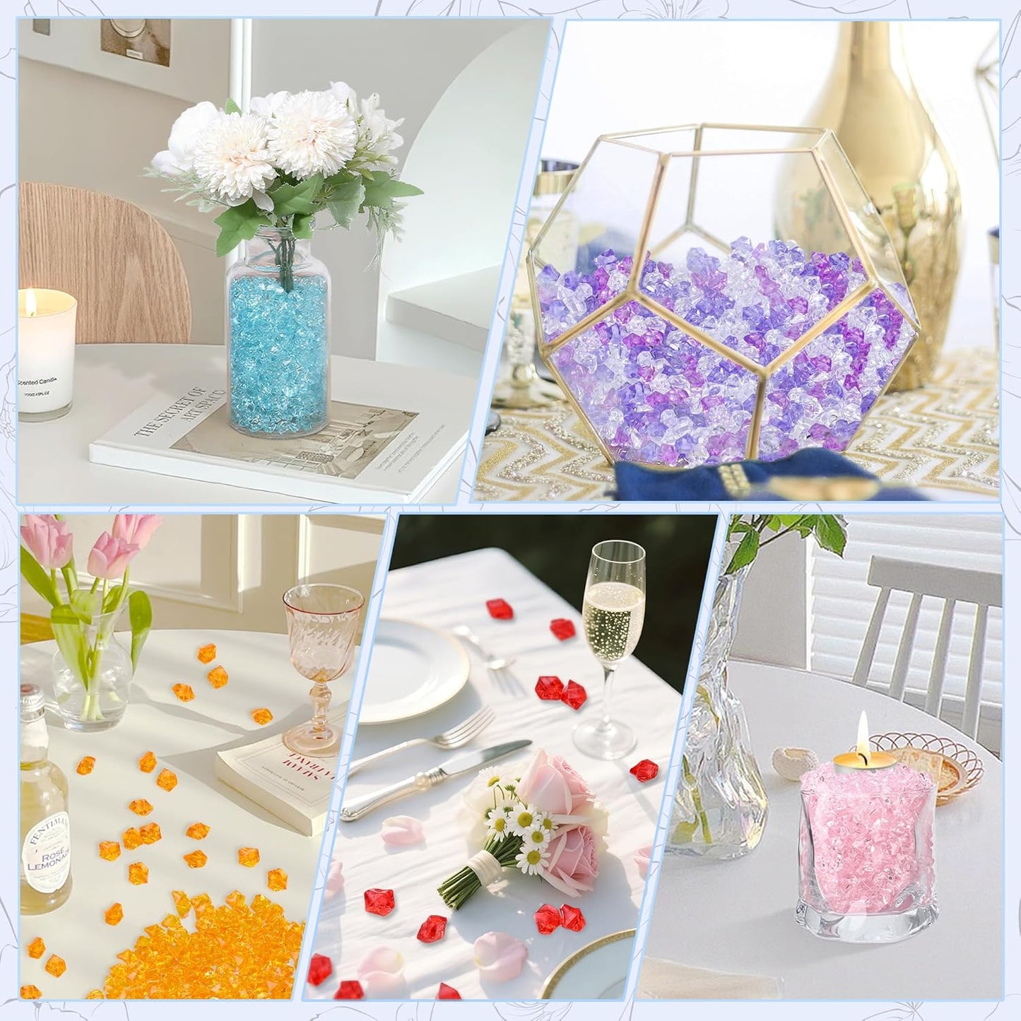LAIDANLA 500PCS White Acrylic Gems Vase Fillers for Centerpiece White Fake Ice Cubes Plastic Diamonds Fake Crushed Rocks DIY Party Table Scatter Prop Wedding Decoration Accessories