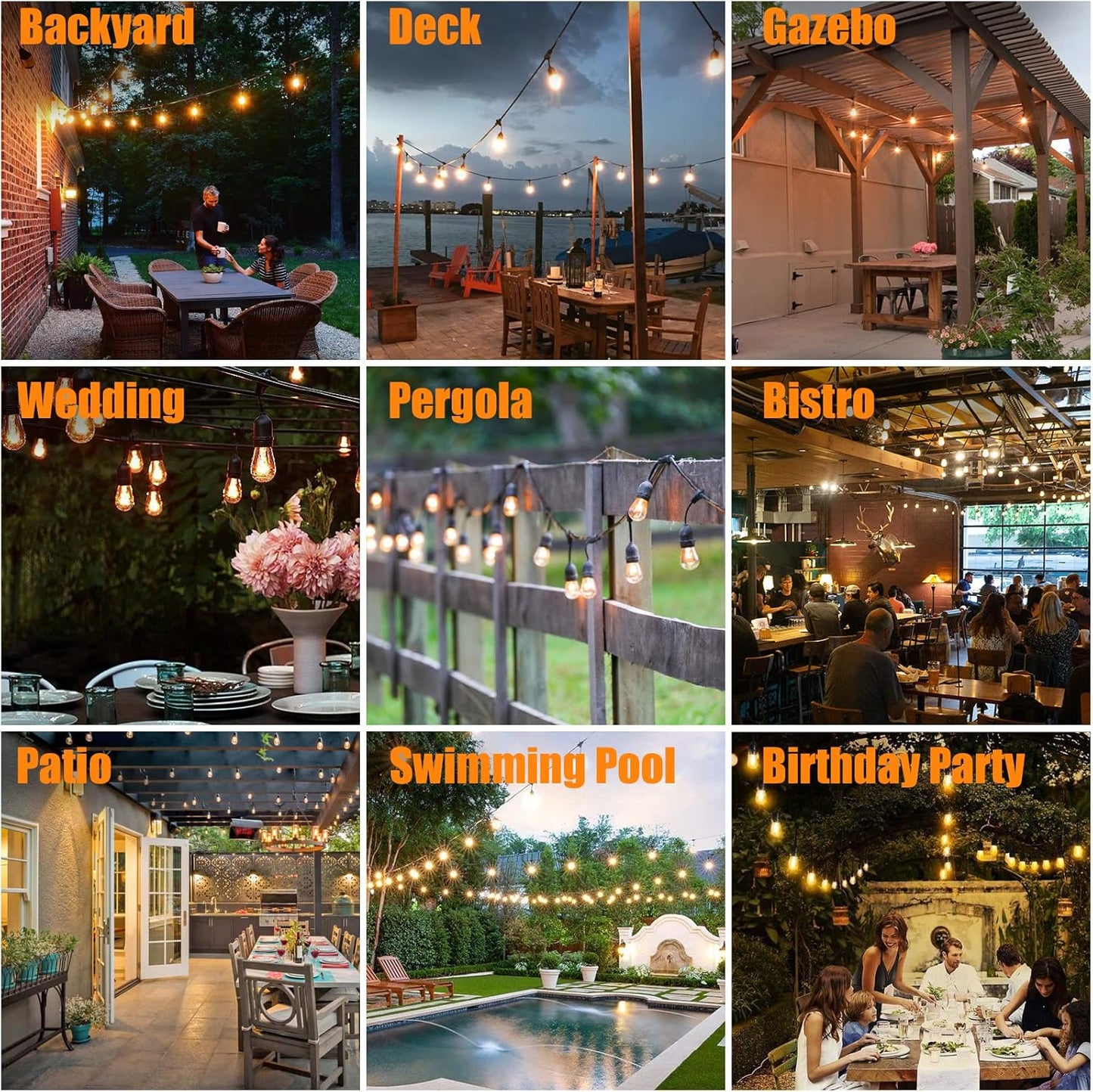 Achin Outdoor String Lights 96FT(48FT*2) Waterproof IP65 LED Patio Lights with 30+2 S14 Edison Bulbs Warm 2200K Hanging Lights Outside Shatterproof String Lights for Outside Bistro, Market, Yard