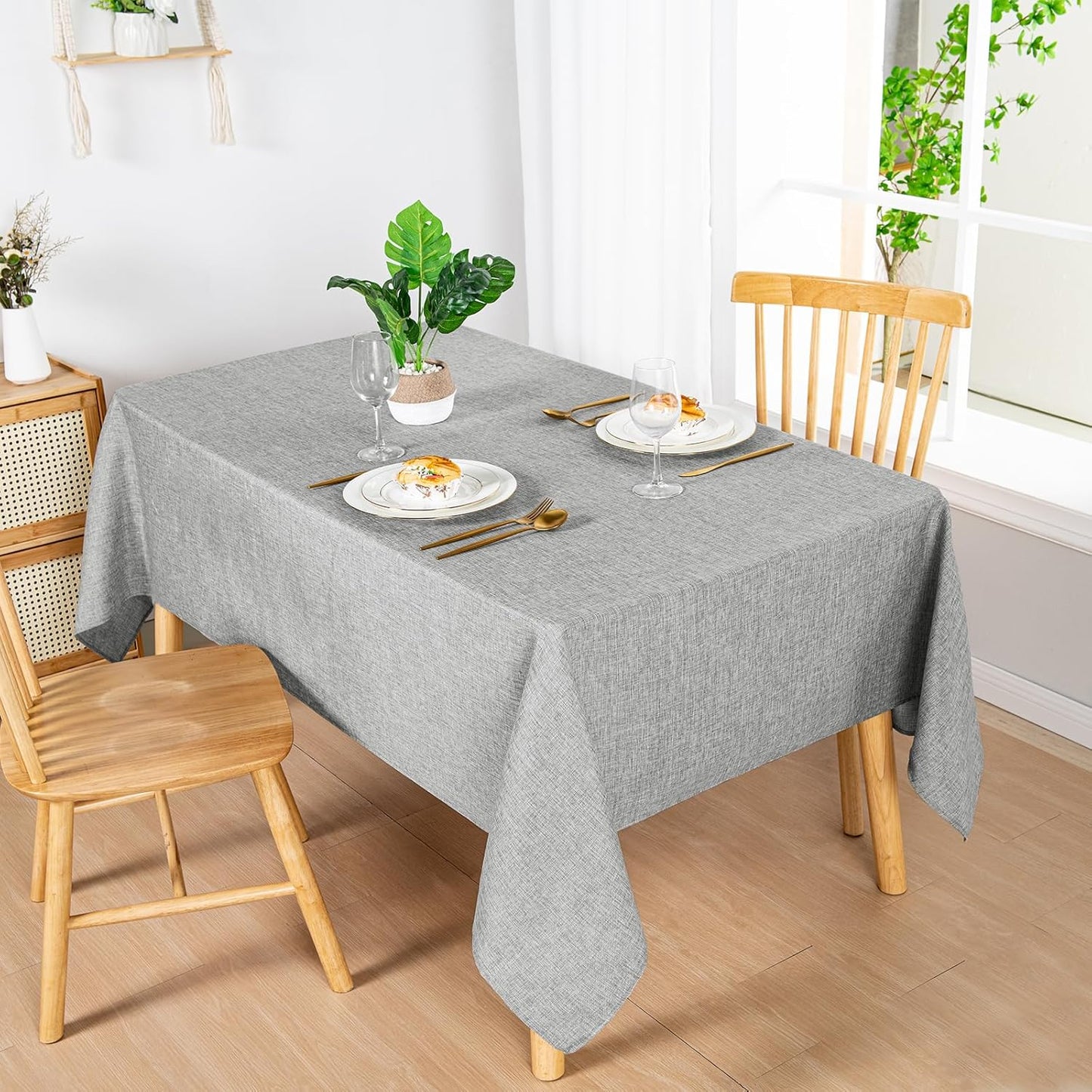 Hiasan Faux Linen Rectangle Tablecloth - Wrinkle and Stain Resistant Washable Table Cloth for Kitchen Dining Room Holiday Table Cover for Dinner, Light Grey, 70 x 108 Inch