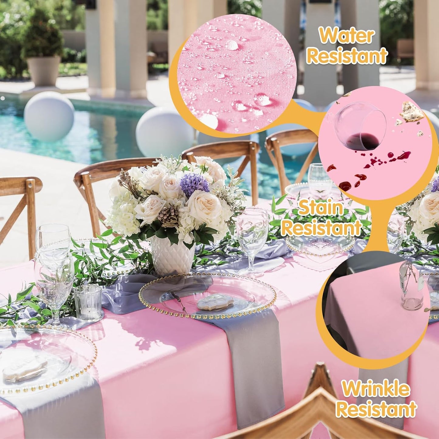 BRILLMAX 4 Pack Pink Tablecloths for 8 Foot Rectangle Tables 90 x 156 Inch - 8ft Rectangular Bulk Linen Polyester Fabric Washable Cloth Cover for Wedding Reception Banquet Birthday Party