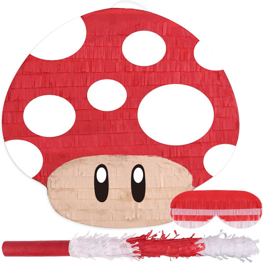 Mushroom Pinatas Bundle with a Blindfold and a Bat(16.5 x 12 x 3.5 Inches), Perfect for kid's Birthday Parties, Mexican Theme Parties, Decorations