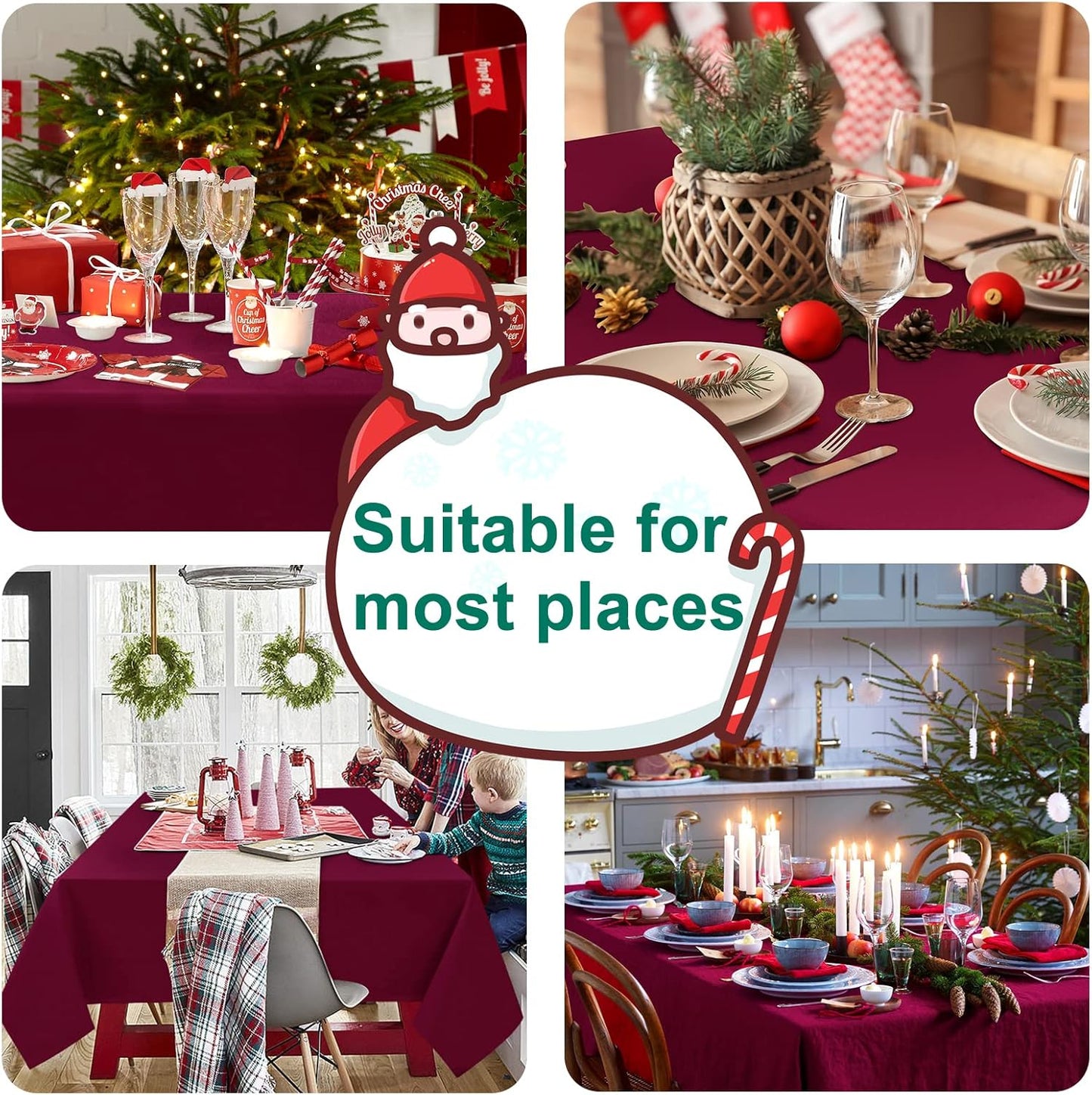 Hiasan Burgundy Rectangle Tablecloth - Waterproof and Spillproof Washable Fabric Table Cloth for Dining Room Kitchen Party and Outdoor, 30 x 60 Inch