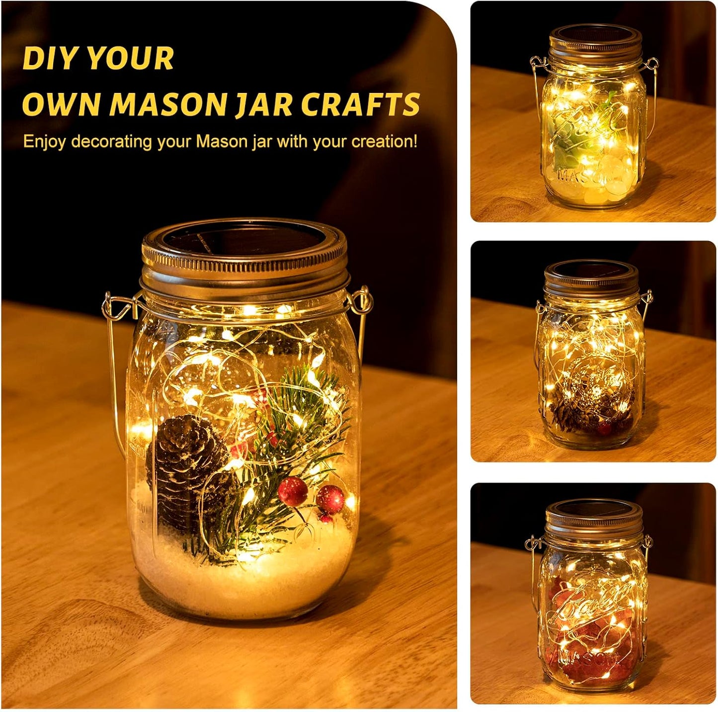 HXWEIYE 8 Pack Solar Mason Jar Lights Lanterns,Jars & Hangers Included，30LED Waterproof Hanging Outdoor Fairy Lights for Patio Garden Porch Yard Backyard Balcony Wedding(Warm White)