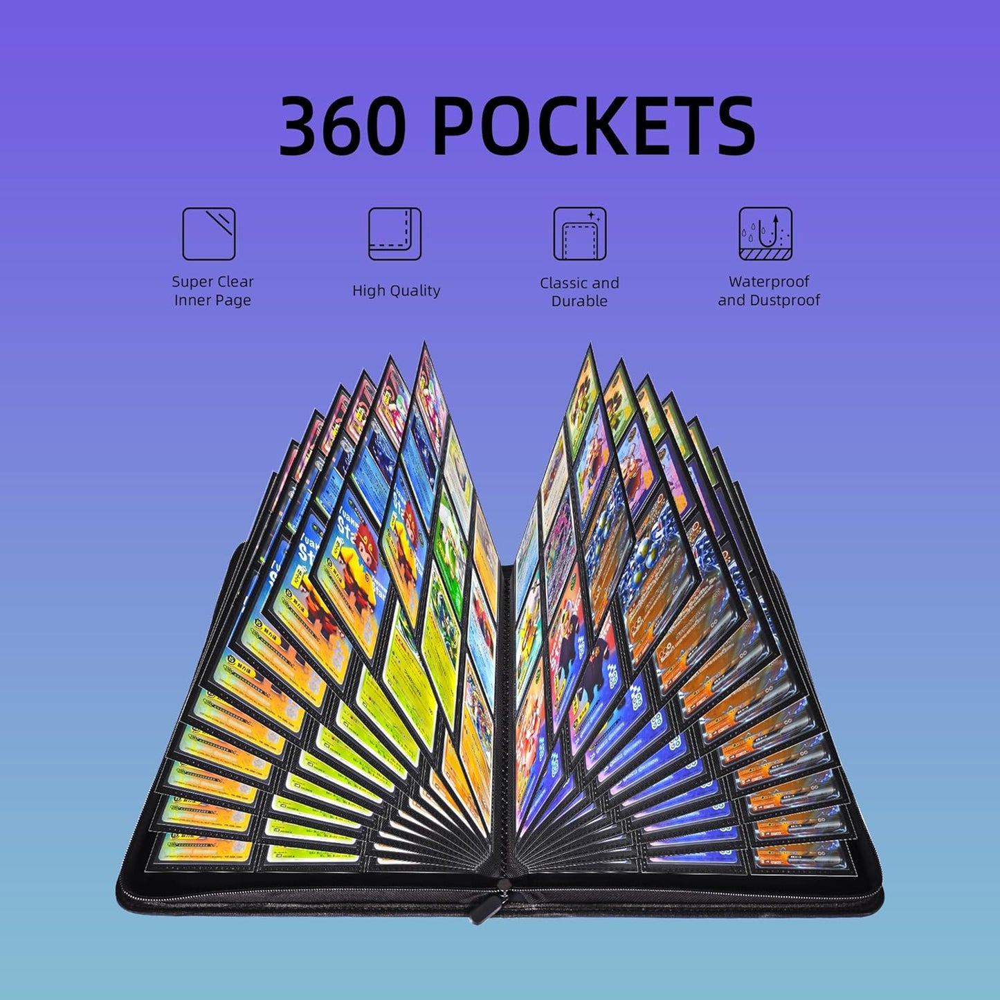 9 Pockets Premium Card Binder 360 Cards Trading Card Binders Zip Card Storage Display Album(9 Pocket 360 Card Slot,White)