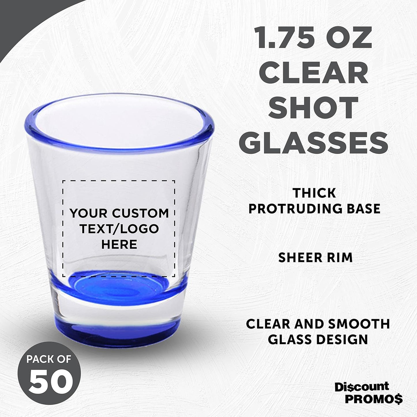 Custom Shot Glasses 1.75 oz. Set of 50, Personalized Bulk Pack - Great for Wedding Favors, Bachelorette Party Decorations, Party Fovors, Color Bottom - Blue