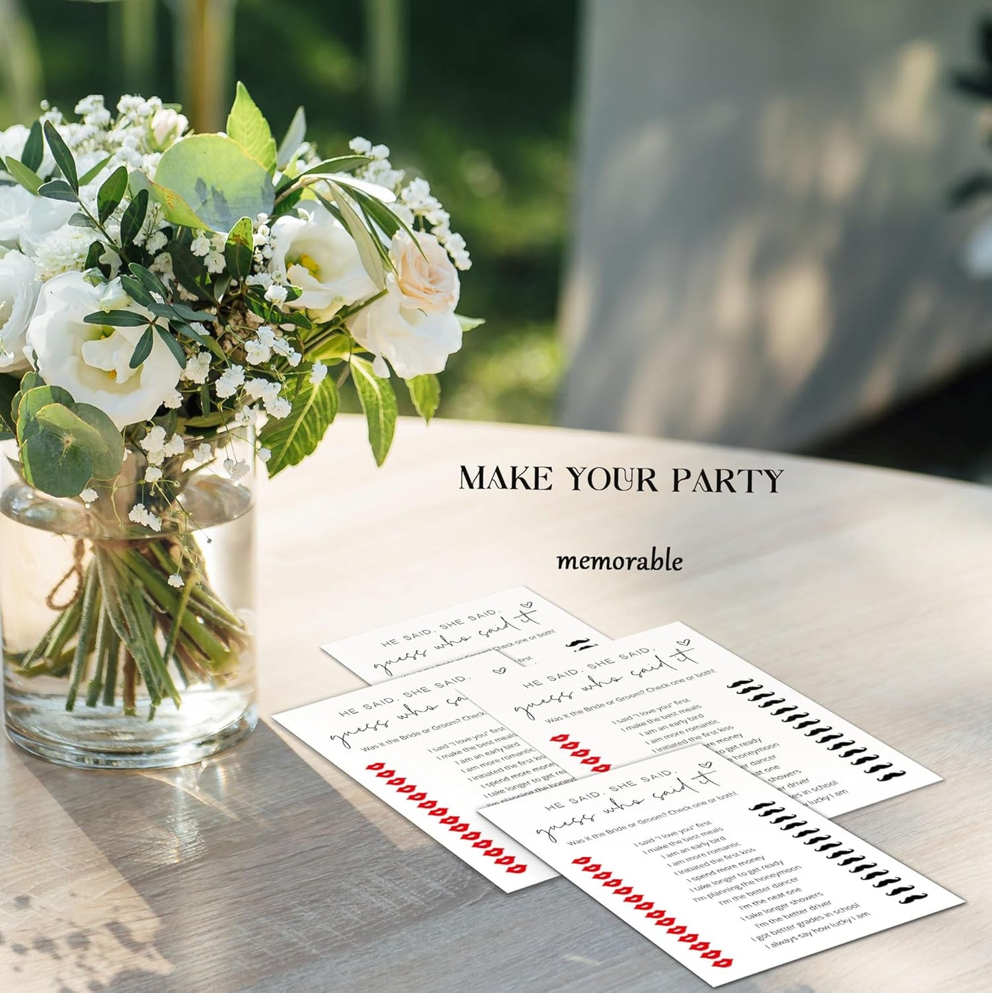 Bridal Shower Games, He Said She Said, 25Pcs Minimalist White Double-Sided Bridal Game Cards, Wedding Shower Games for Guests, Engagement Bachelorette Party Supplies - A12