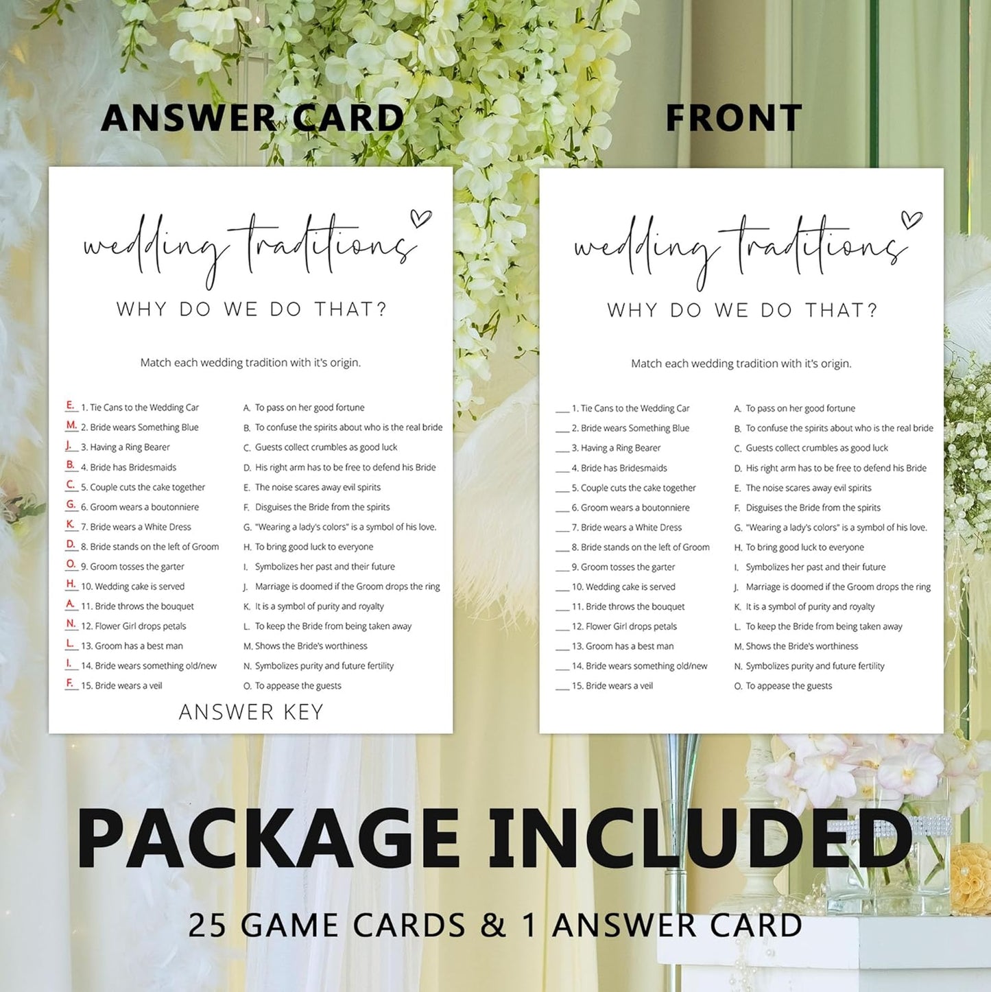 Bridal Shower Games, Why Do We Do That, 25Pcs Minimalist White Double-Sided Bridal Game Cards with 1 Answer Key, Wedding Shower Games for Guests, Engagement Bachelorette Party Supplies - A04