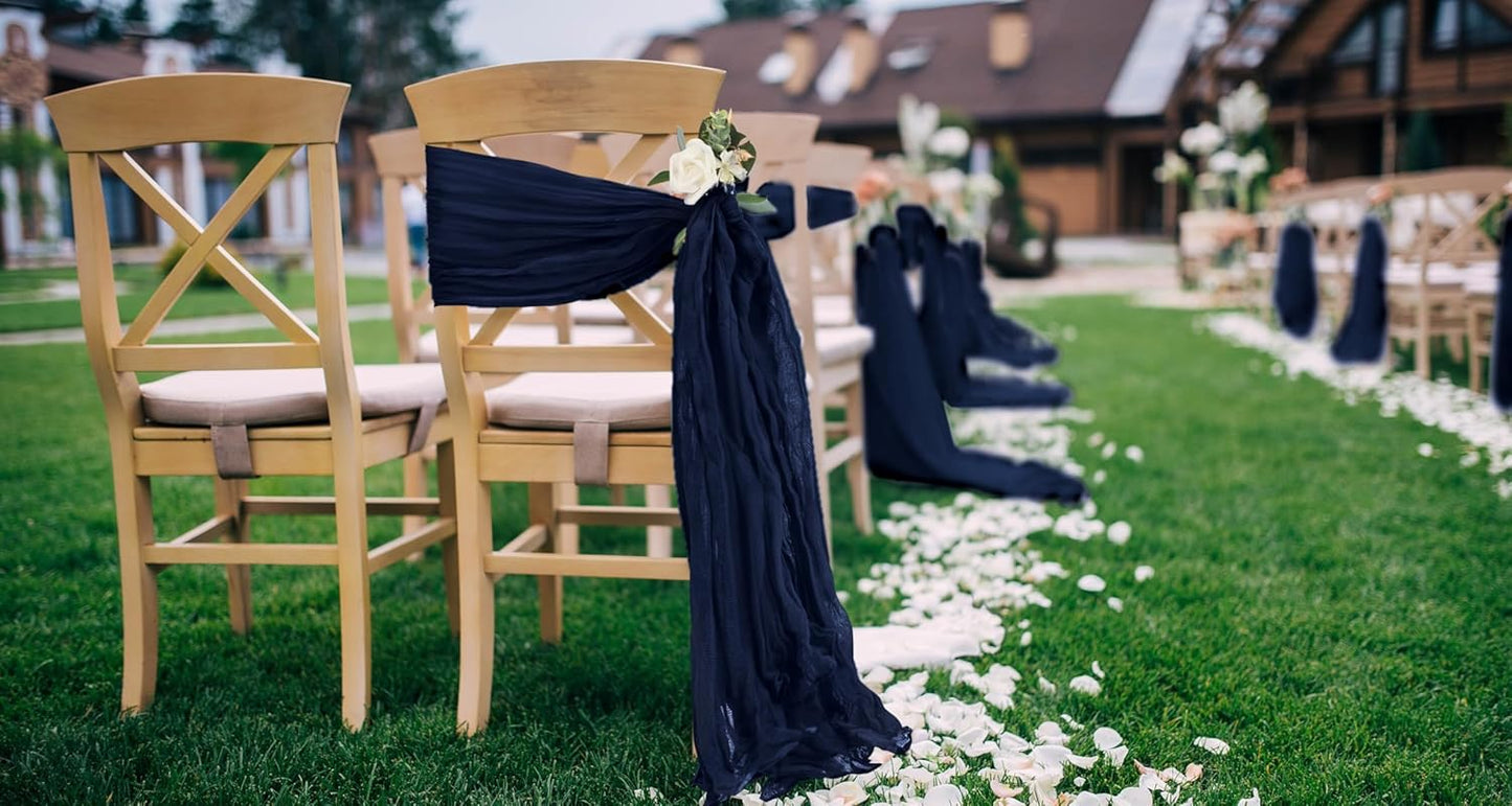 50 PCS Cheesecloth Chair Sashes, Bows Designed ChairSashes, 15.7x70 inch Chair Sashes for Aisle Decorations Universal Chairs Cover Decoration for Wedding Reception Party Banquet (Navy Blue)