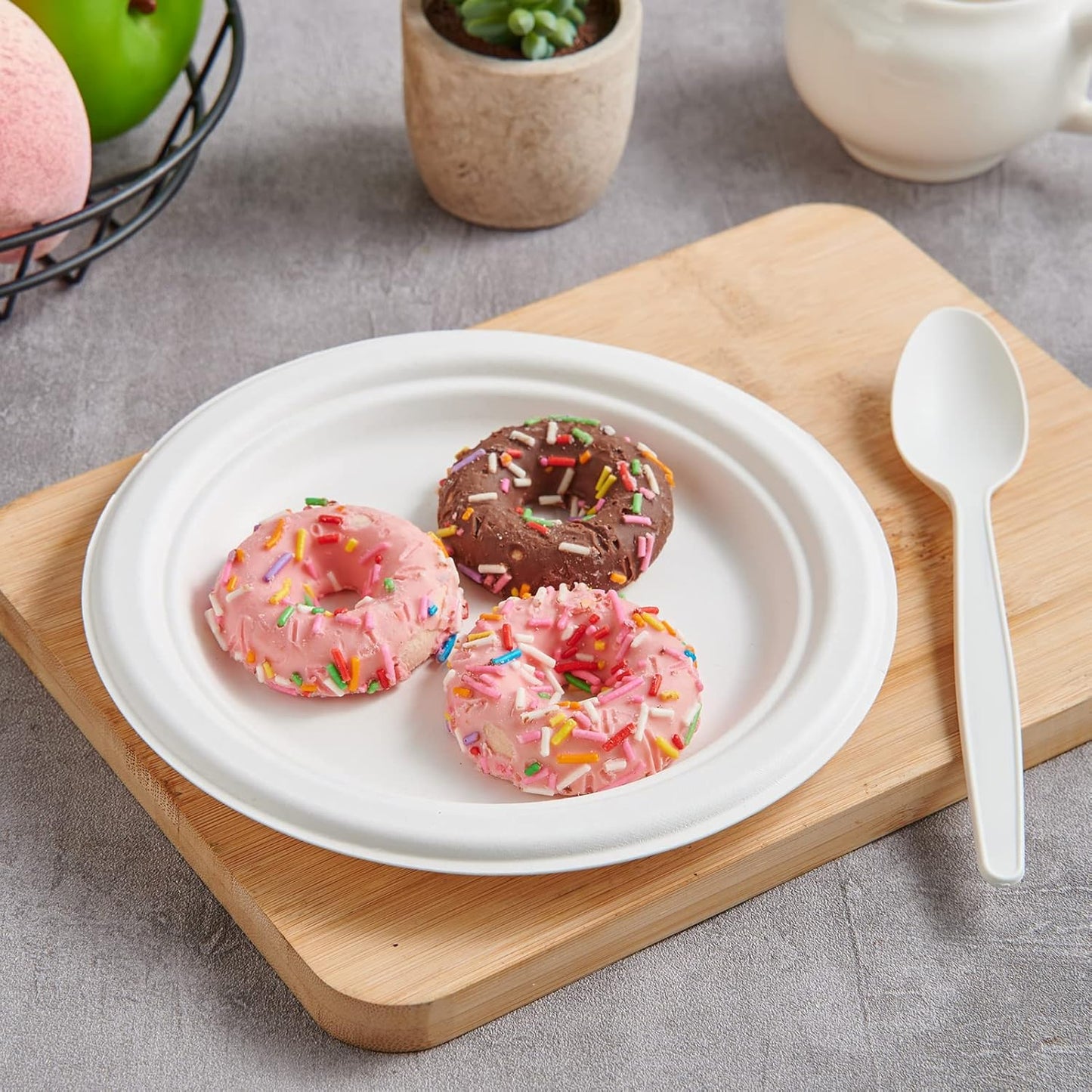 ECOLipak 6.85 Inch Compostable Dessert Paper Plates, 150 Pack Disposable Biodegradable Heavy Duty Eco-friendly Sugarcane Bagasse Halloween Plates for Party