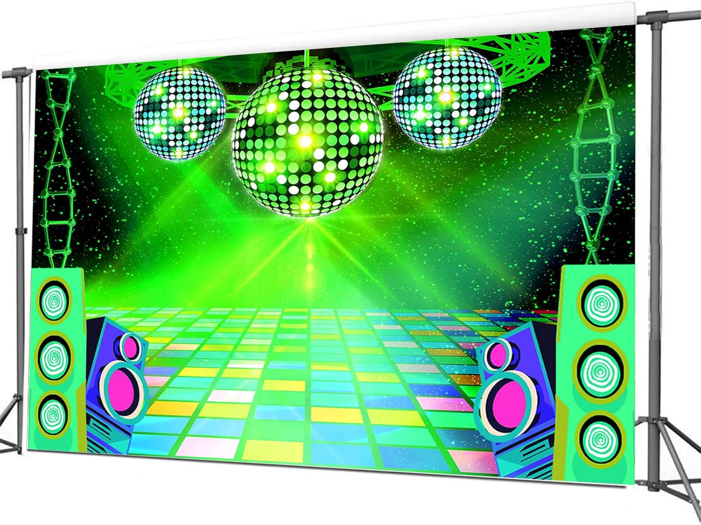 Dance Party Backdrop Retro 80s 90s Theme Stage Dance Ball Music Birthday Party Decoration DJ Photography Background 12 x 10 ft for Baby Shower Picture Photo Shoot Polyester Fabric, Blue