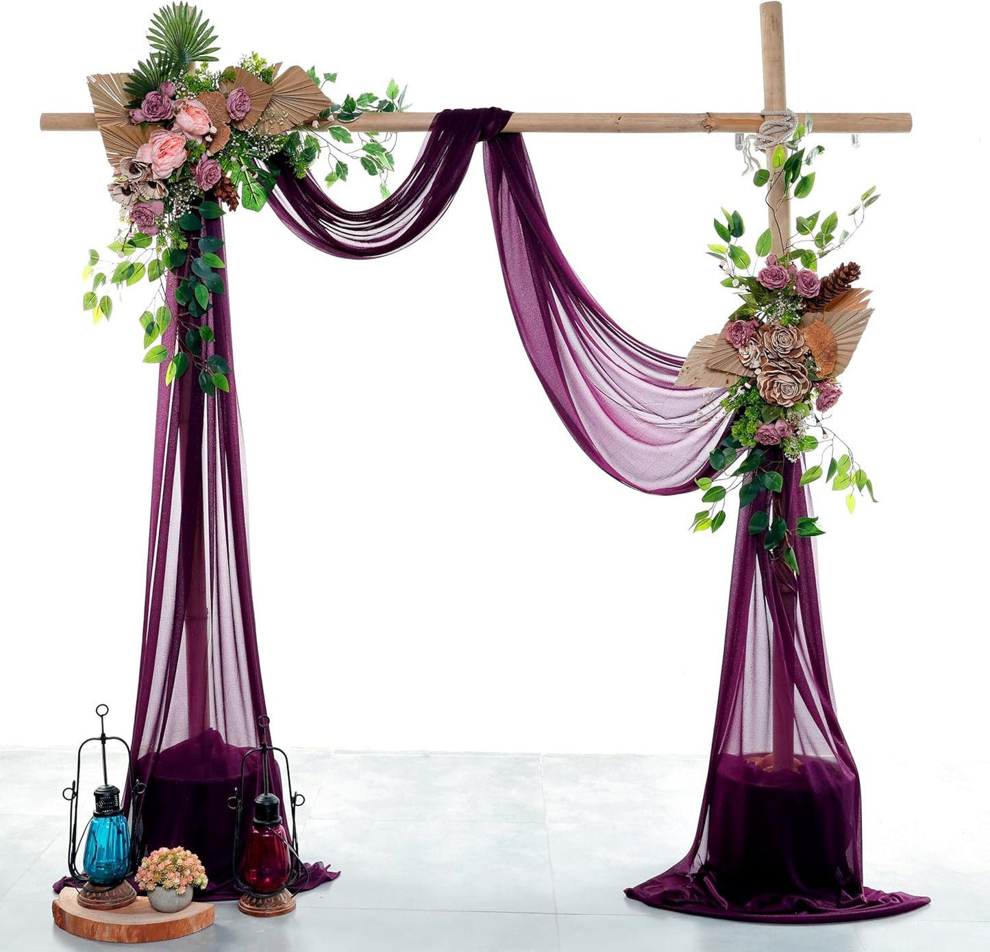 VDS Pack of 4 Panel (30 Inch X 20 Feet) Wedding Arch Draping Fabric Sheer Chiffon Fabric Drapery for Wedding Ceremony Reception Swag Backdrop Canopy Chuppah ARBO Altars Decoration (Eggplant)