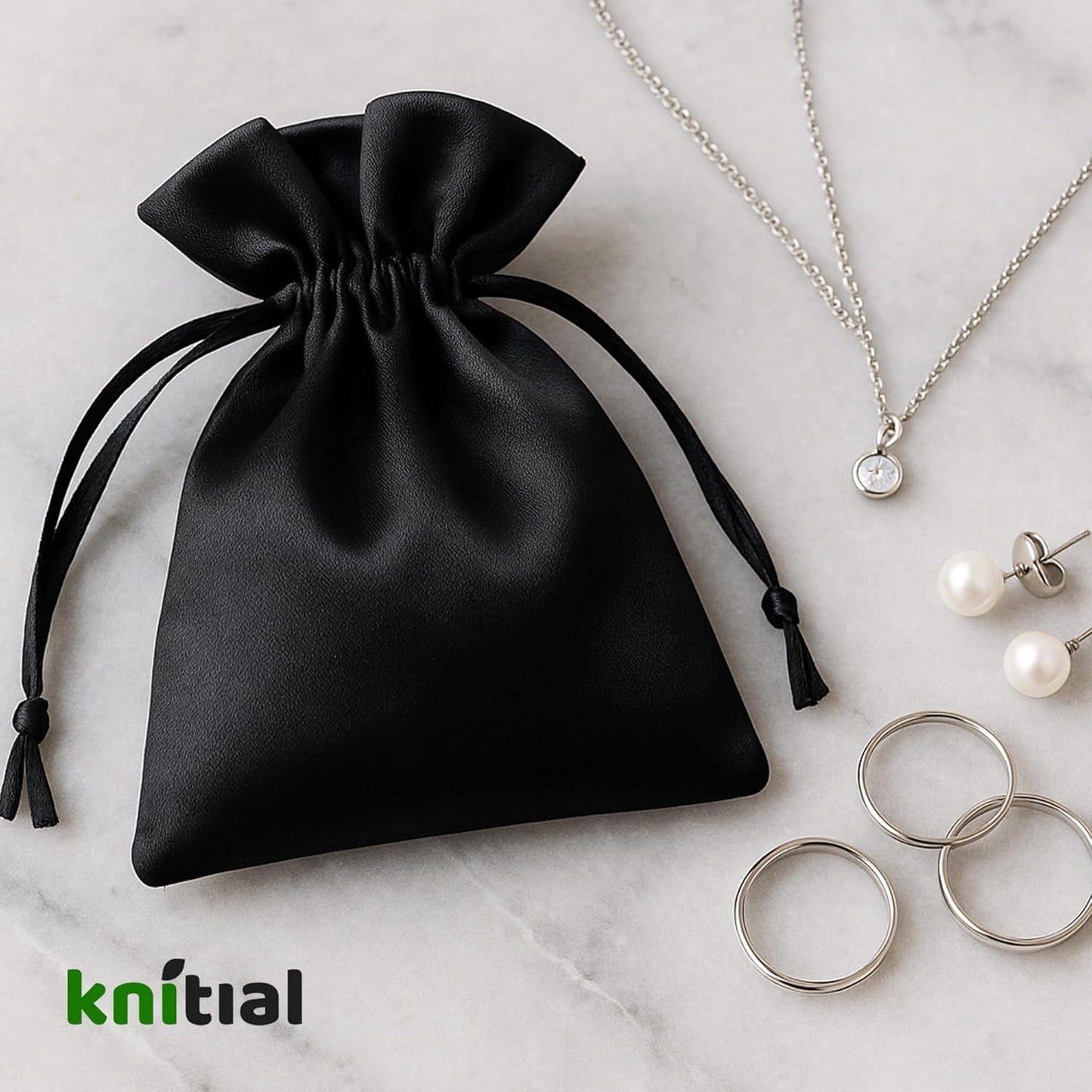 5" x 8" Black Satin Gift Bags, Jewelry Bags, Wedding Favor Drawstring Bags Baby Shower Christmas 50 per Pack