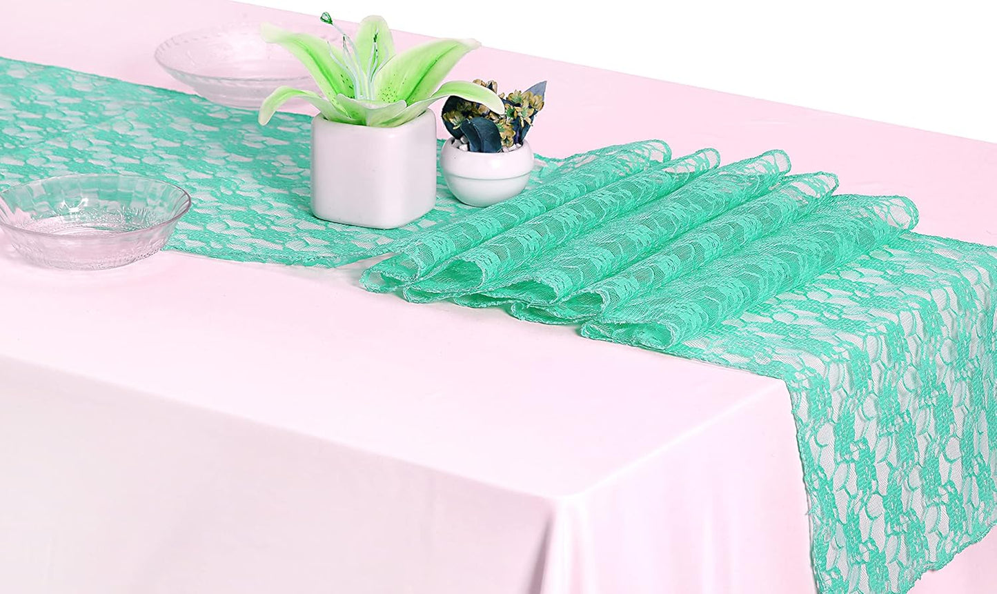 MDS Pack of 5 Wedding 12 x 108 inches Lace Table Runner for Wedding, Decorations for Birthday Parties, Banquets, Graduations, Engagements, and Runners fit Rectangle, Round Table- Mint