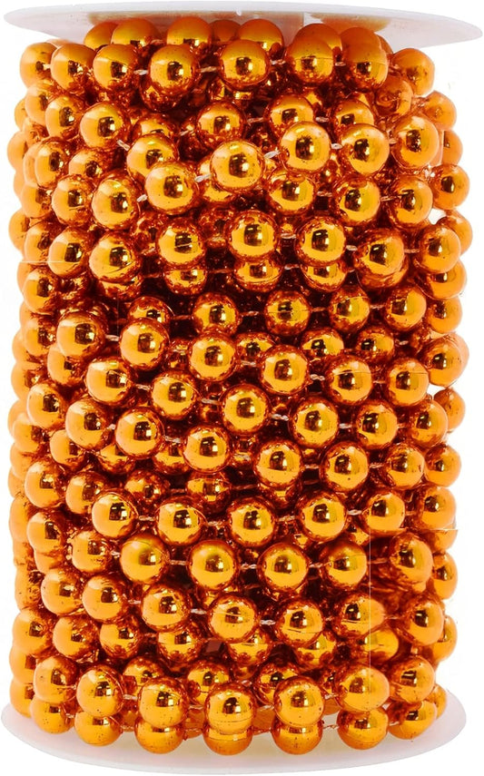 Mandala Crafts 10mm Faux Orange Pearl Beads Roll - 11 Yards Strand of Fake Pearls Chain Garlands Spool String for Christmas Tree, Wedding, Party, Vases, DIY Decoration